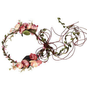 LLinfflr corona de flores bohemias en rosa: accesorio romántico para novias y sesiones.