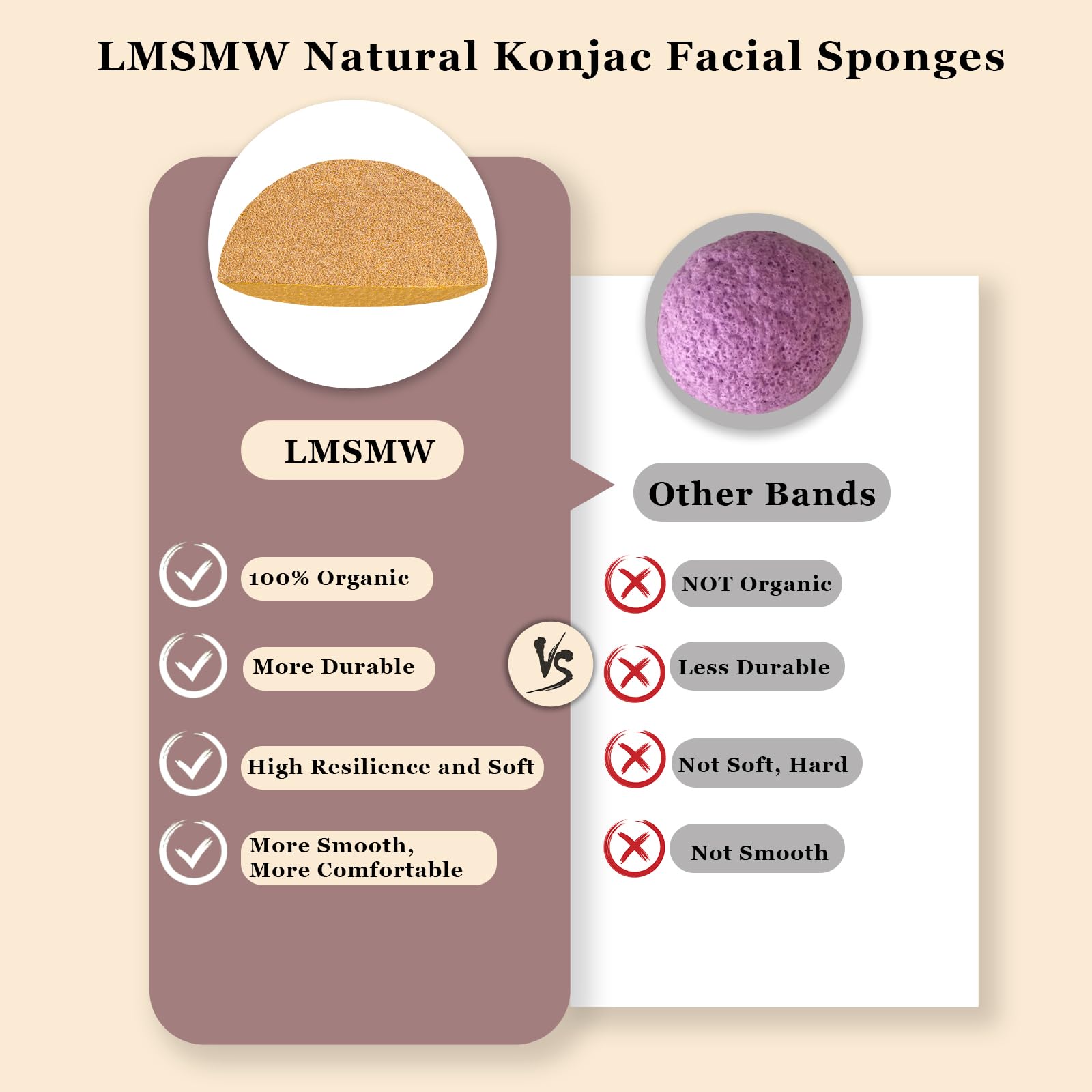 Esponjas Konjac LMSMW con cúrcuma para exfoliación suave.