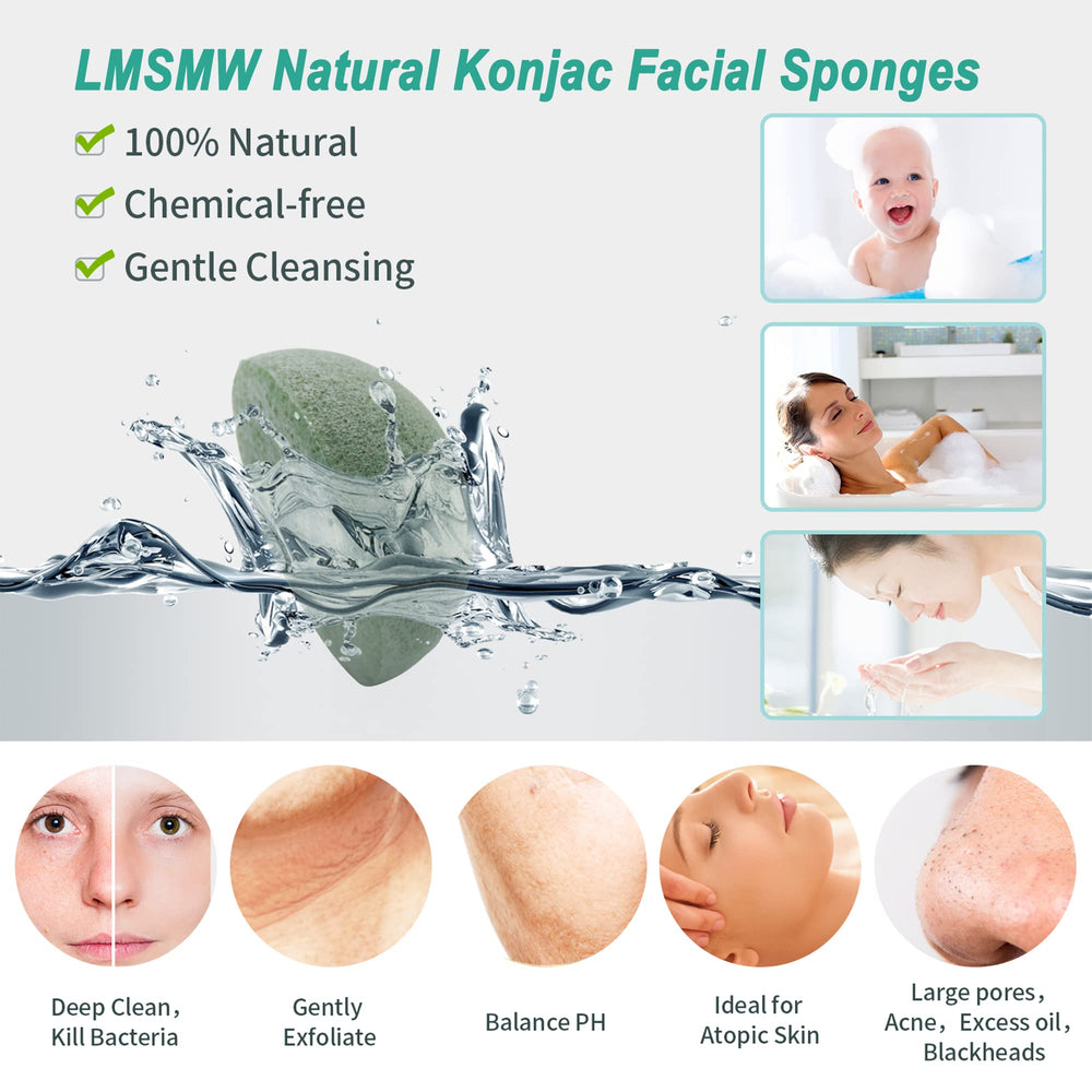 Esponjas Konjac LMSMW con rosa para exfoliación delicada.