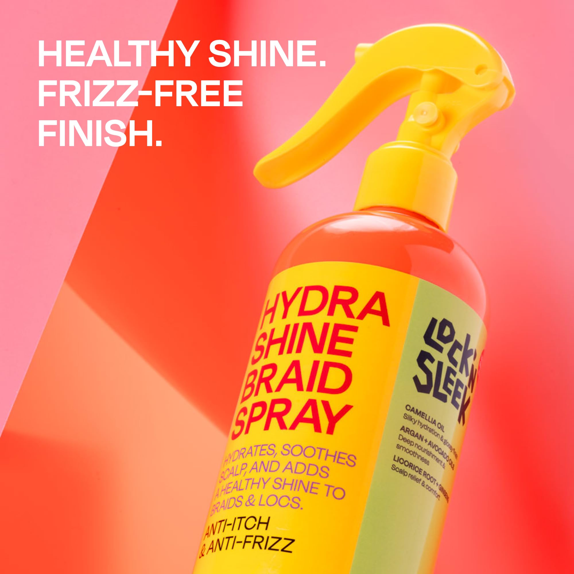 LOCK'N SLEEK Hydra Shine Braid Spray mantiene trenzas prolijas y con acabado pulido.