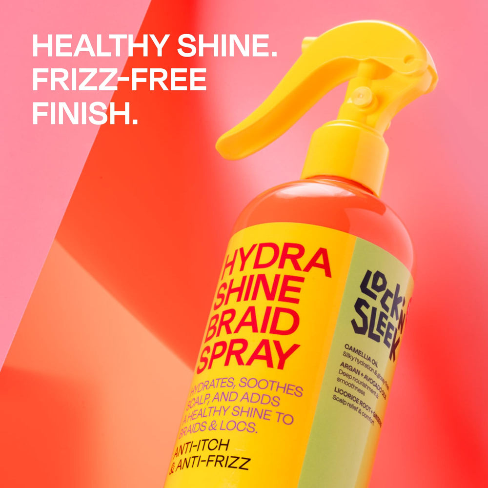 LOCK'N SLEEK Hydra Shine Braid Spray mantiene trenzas prolijas y con acabado pulido.