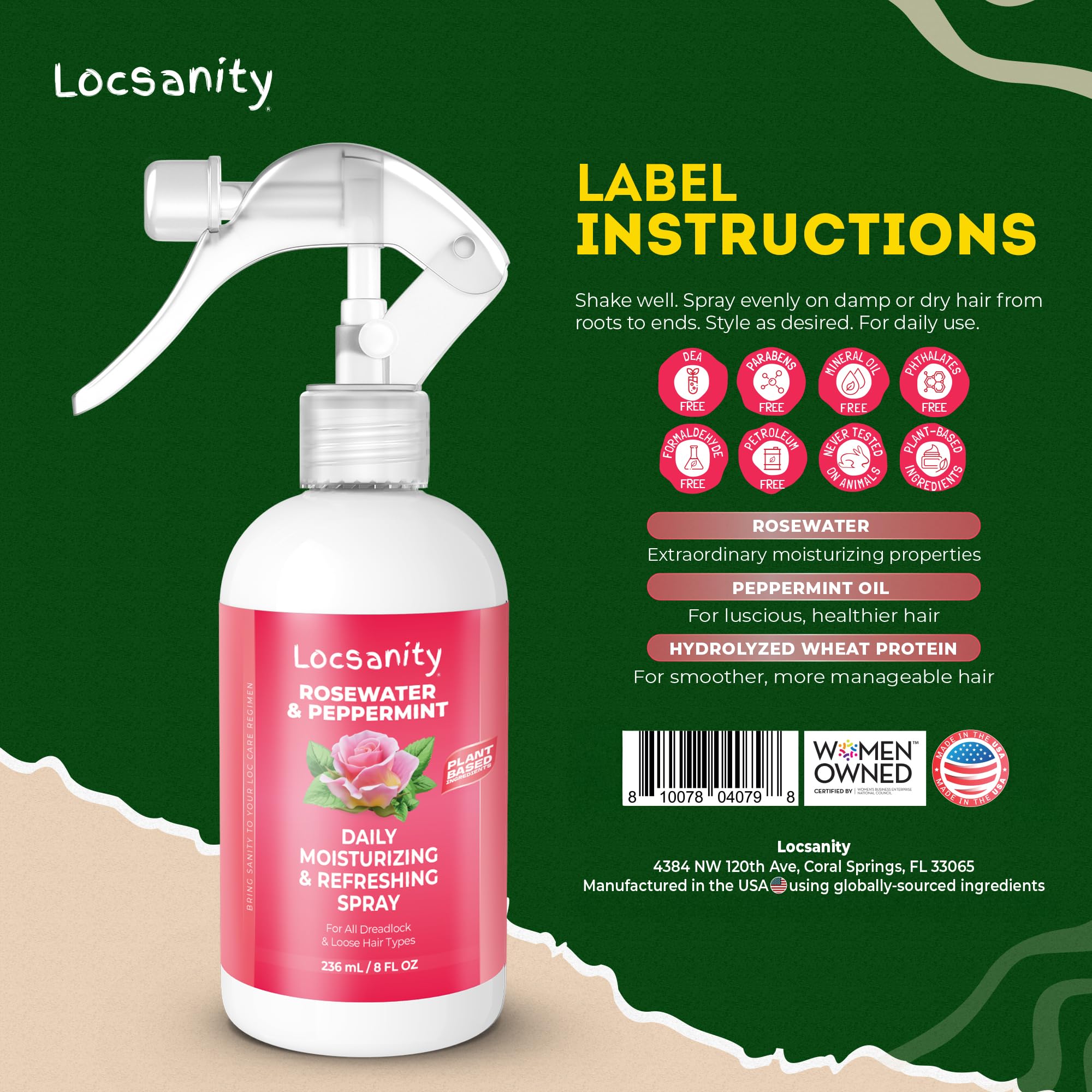 Locsanity rosas menta, spray para locs: brillo natural y frescura del cuero cabelludo