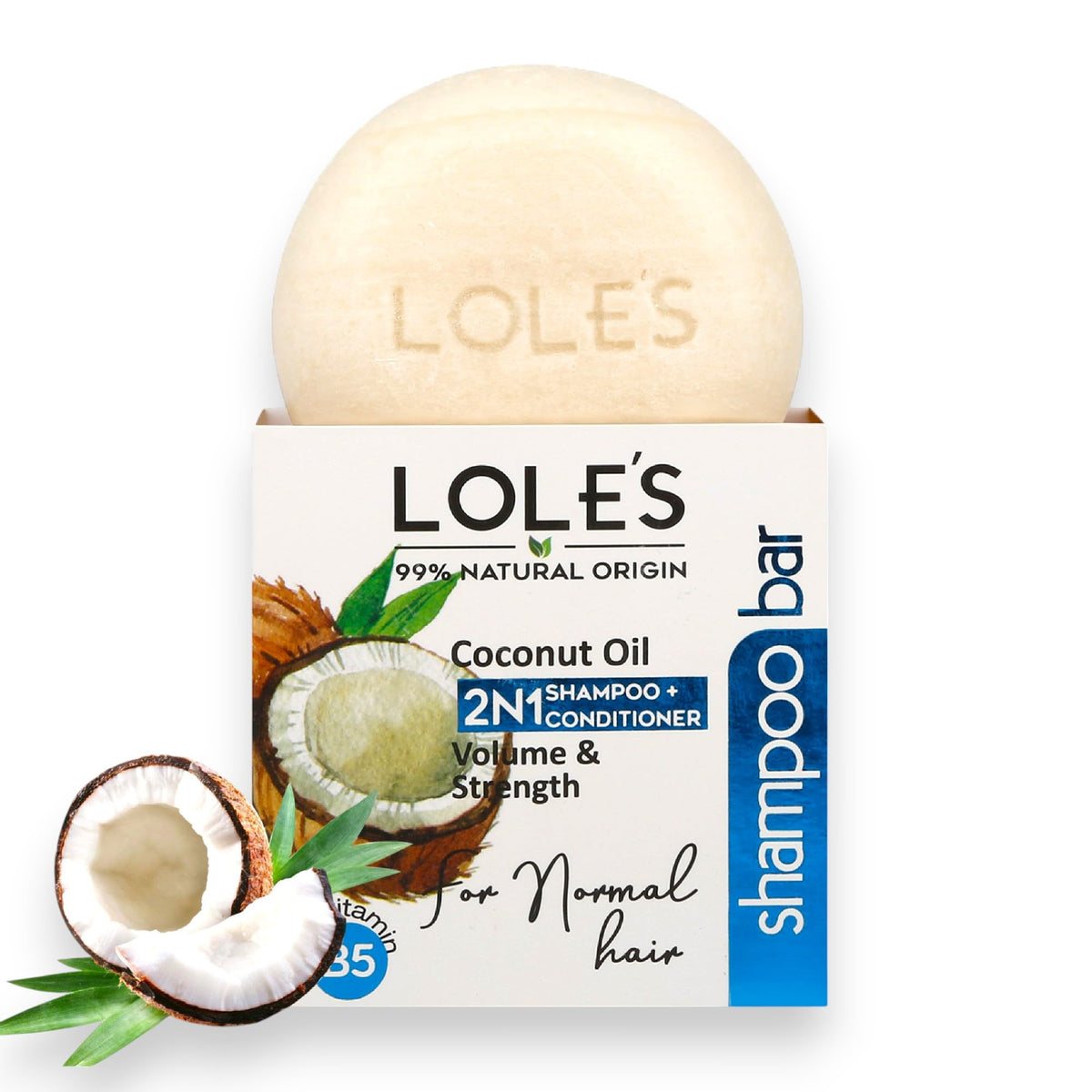 LOLE'S Champú Barra Coco para cabello normal, aporta volumen y brillo.