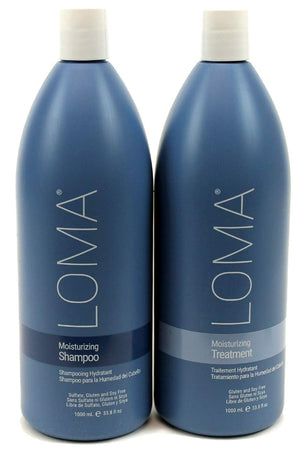 Loma champú hidratante en botella para cabello suave y brillante.