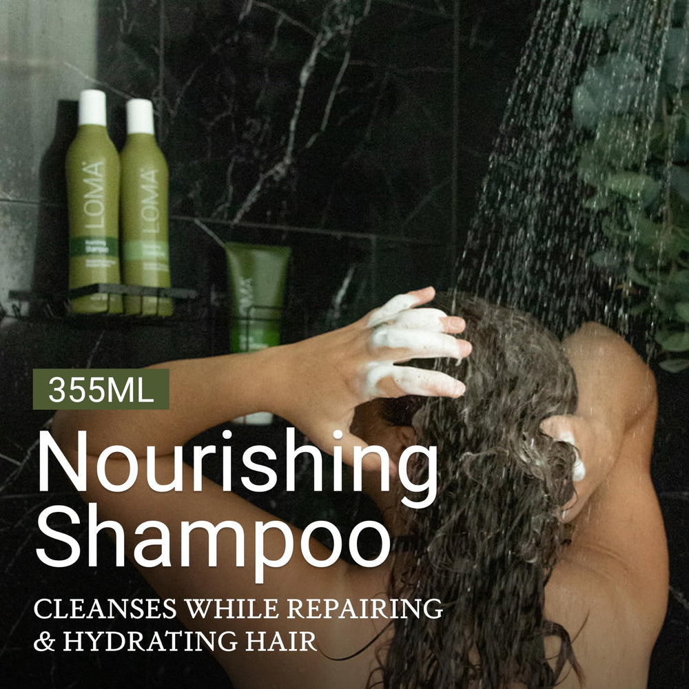 LOMA champú nutritivo: etiqueta frontal muestra branding y beneficios