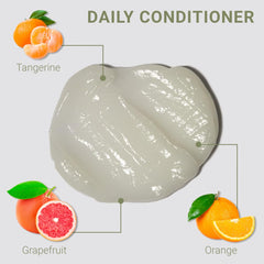 Loma Daily Conditioner, envase frontal, cabello con brillo y suavidad.