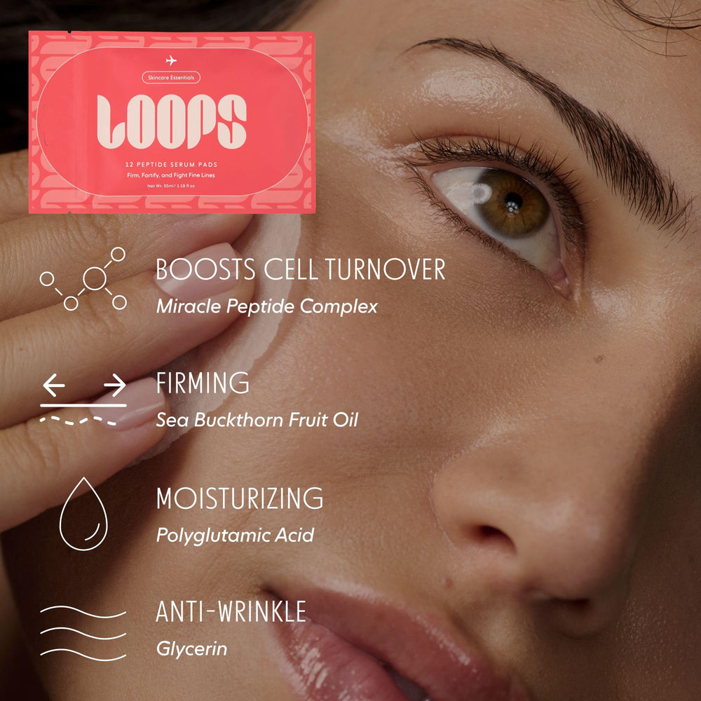 LOOPS Sérum de péptidos durante la aplicación facial mejora la textura y firmeza percibidas.