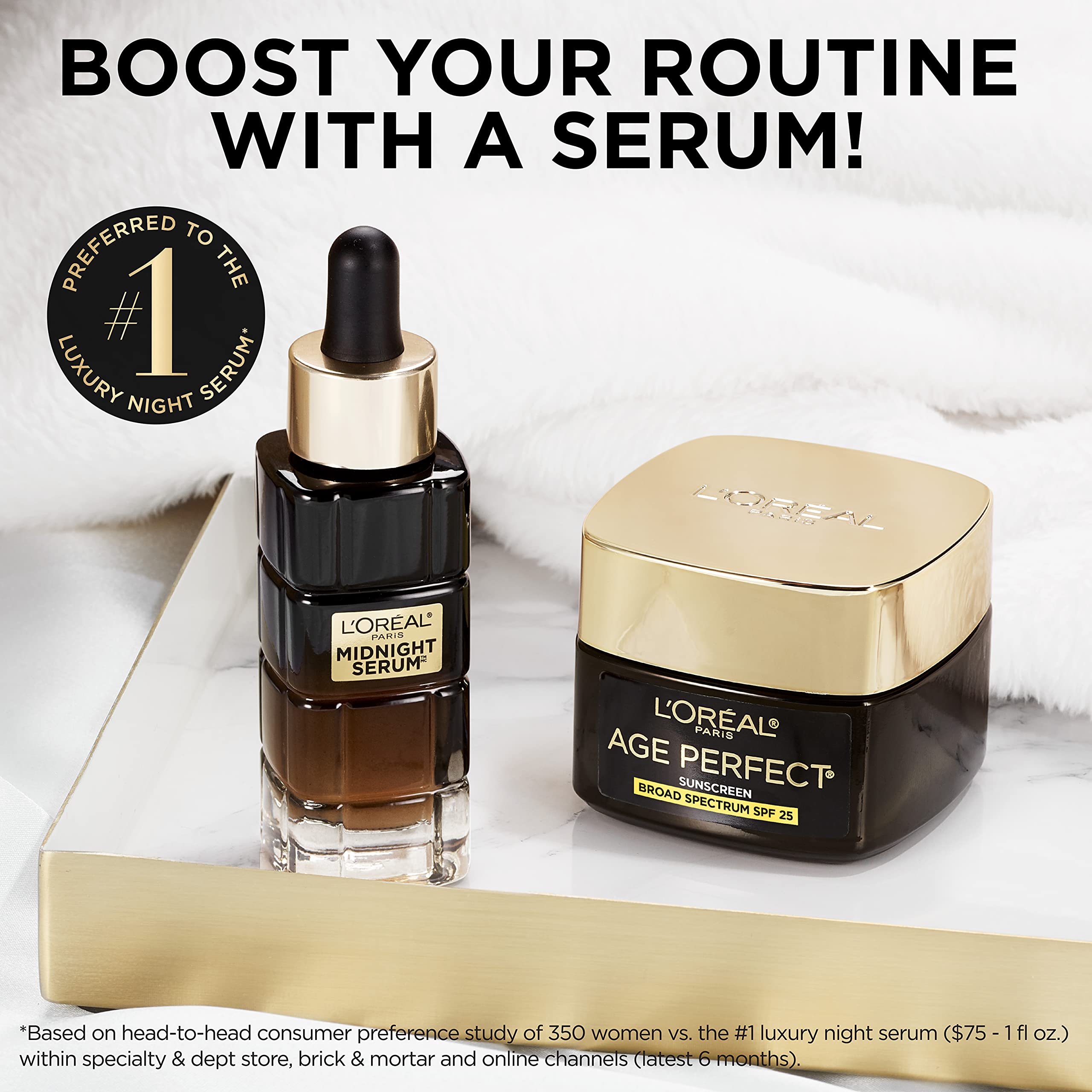 Envase de vidrio dorado de la crema Age Perfect