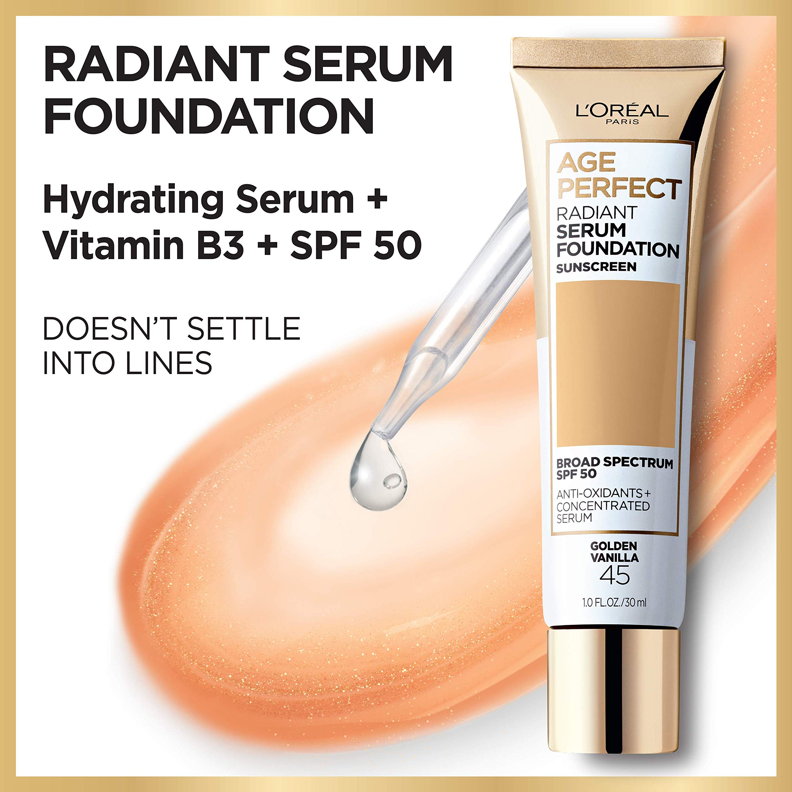 L'Oreal Paris Age Perfect Serum Foundation cobertura ligera apta piel sensible.