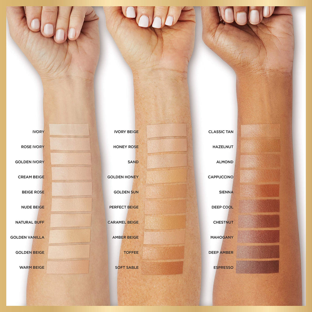 L'Oreal Paris Age Perfect Serum Foundation tono equilibrado, acabado luminoso.