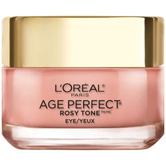 L'Oreal Paris Age Perfect tono rosado crema ojos, envase compacto para uso diario.