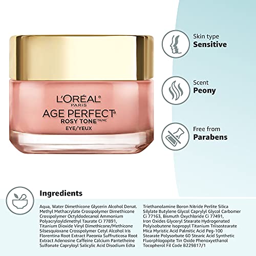 L'Oreal Paris Age Perfect tono rosado crema ojos, apta para piel sensible.