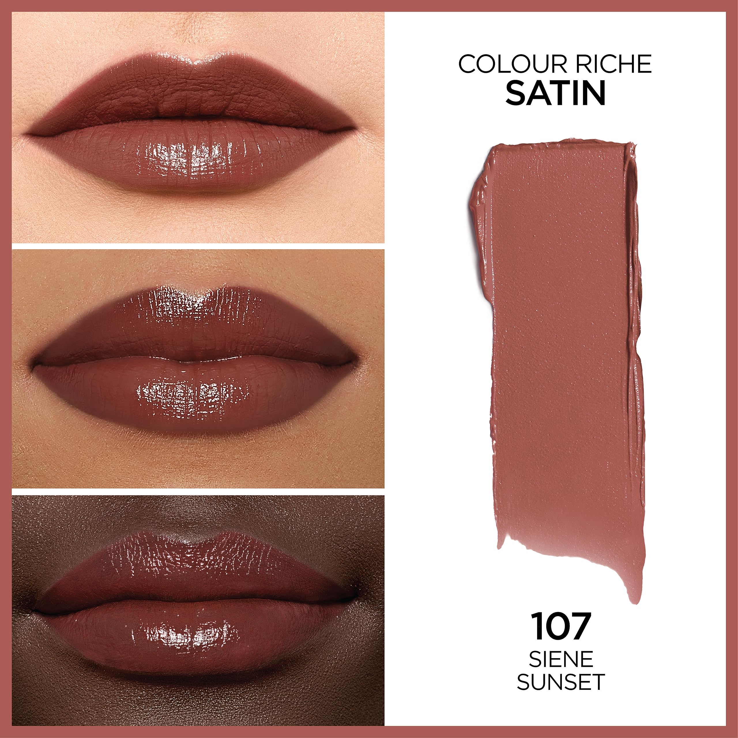 L'Oreal Paris Colour Riche Satin Seine Sunset: tono cálido y versátil para diario.