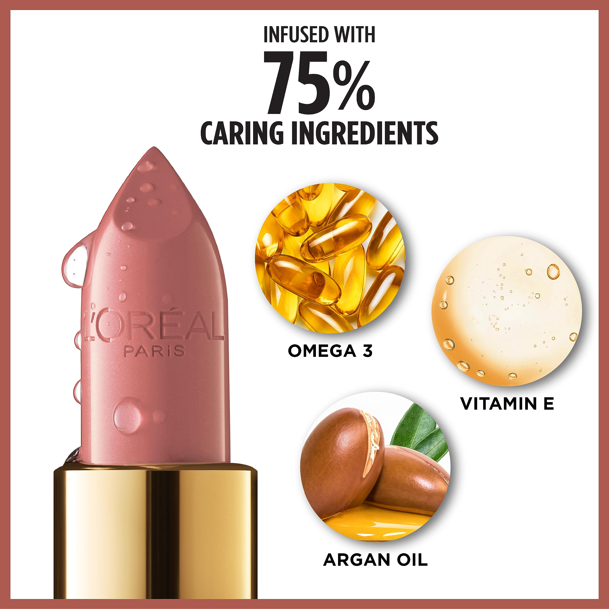 L'Oréal Paris Colour Riche Satin labio rosa brillante, aspecto luminoso y hidratación.
