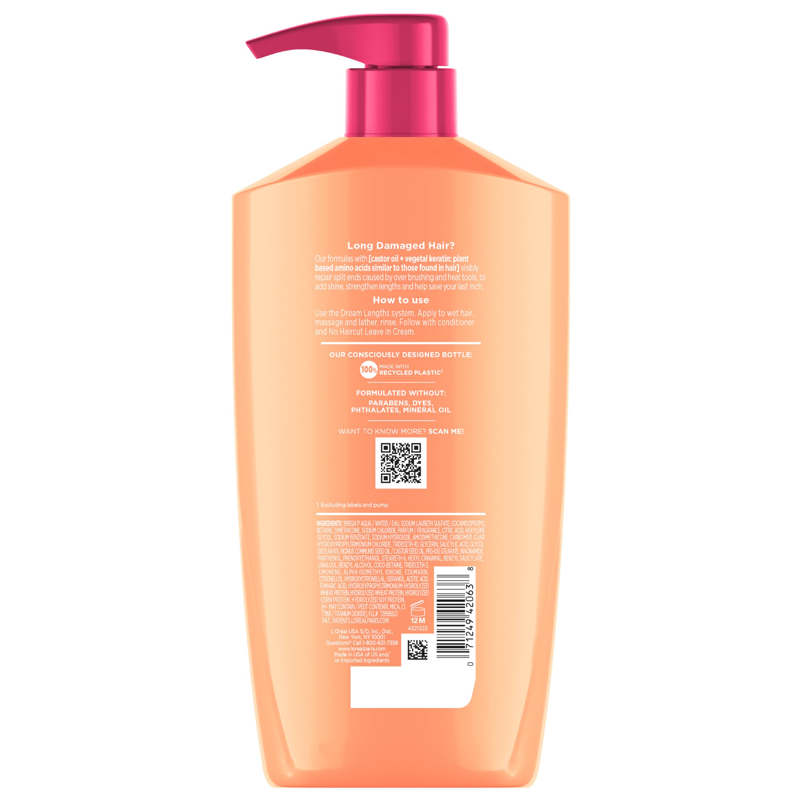 Detalles de la etiqueta revelando vitaminas B3 y B5 en Dream Lengths.