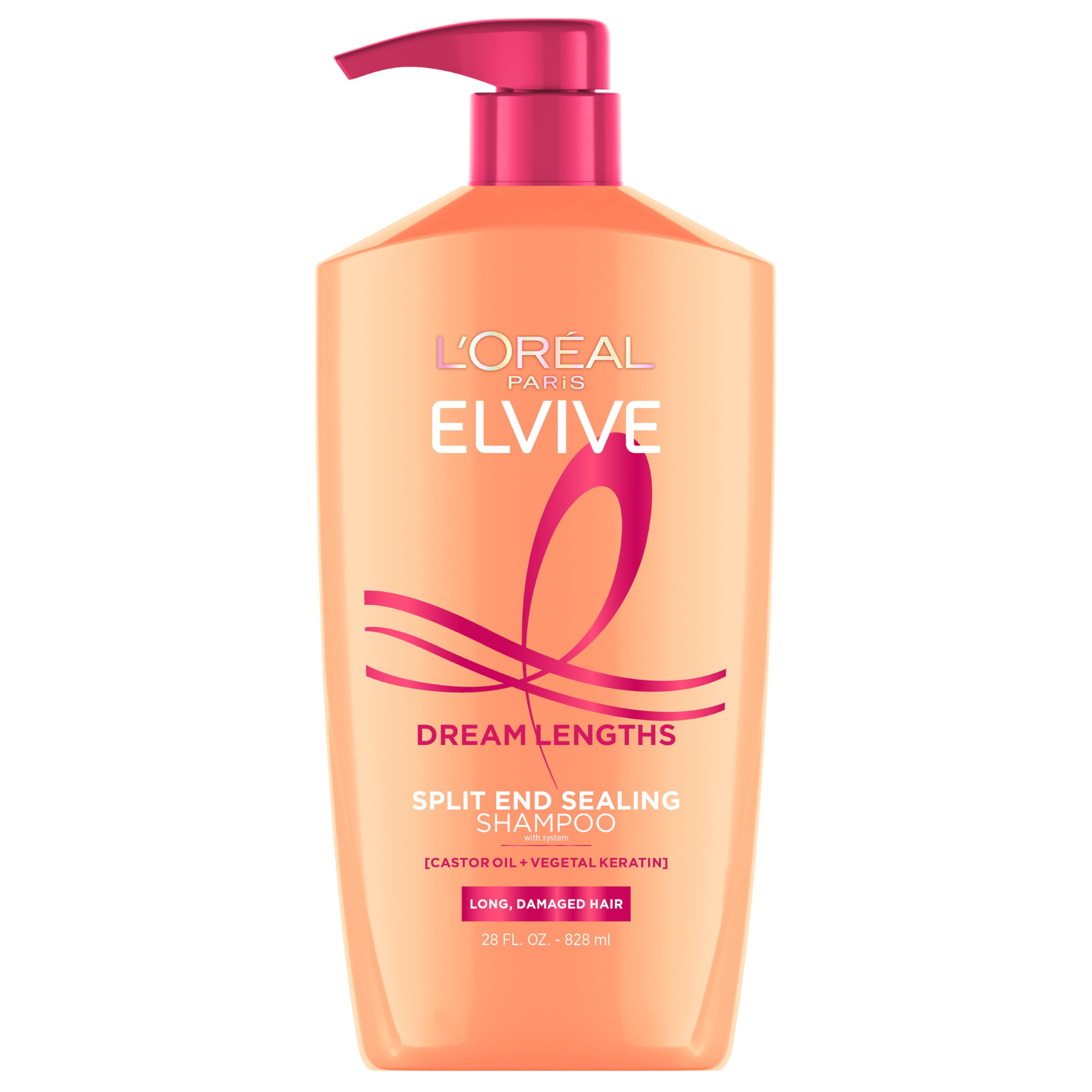 L'Oréal Paris Elvive Dream Lengths shampoo en botella, ayuda a sellar puntas y reducir quiebres.
