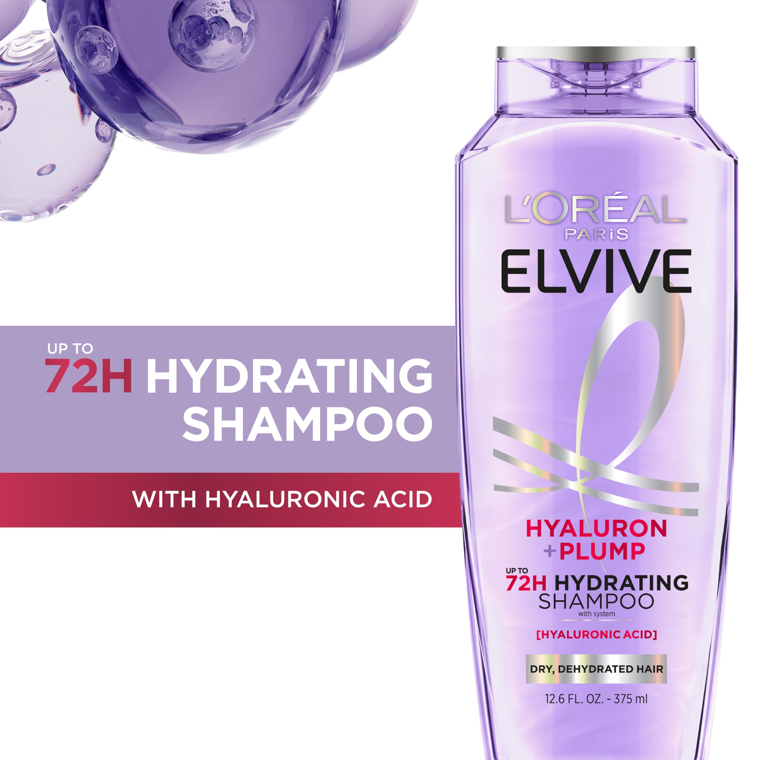 Textura espumosa del champú Elvive Hyaluron Plump para cabello seco.