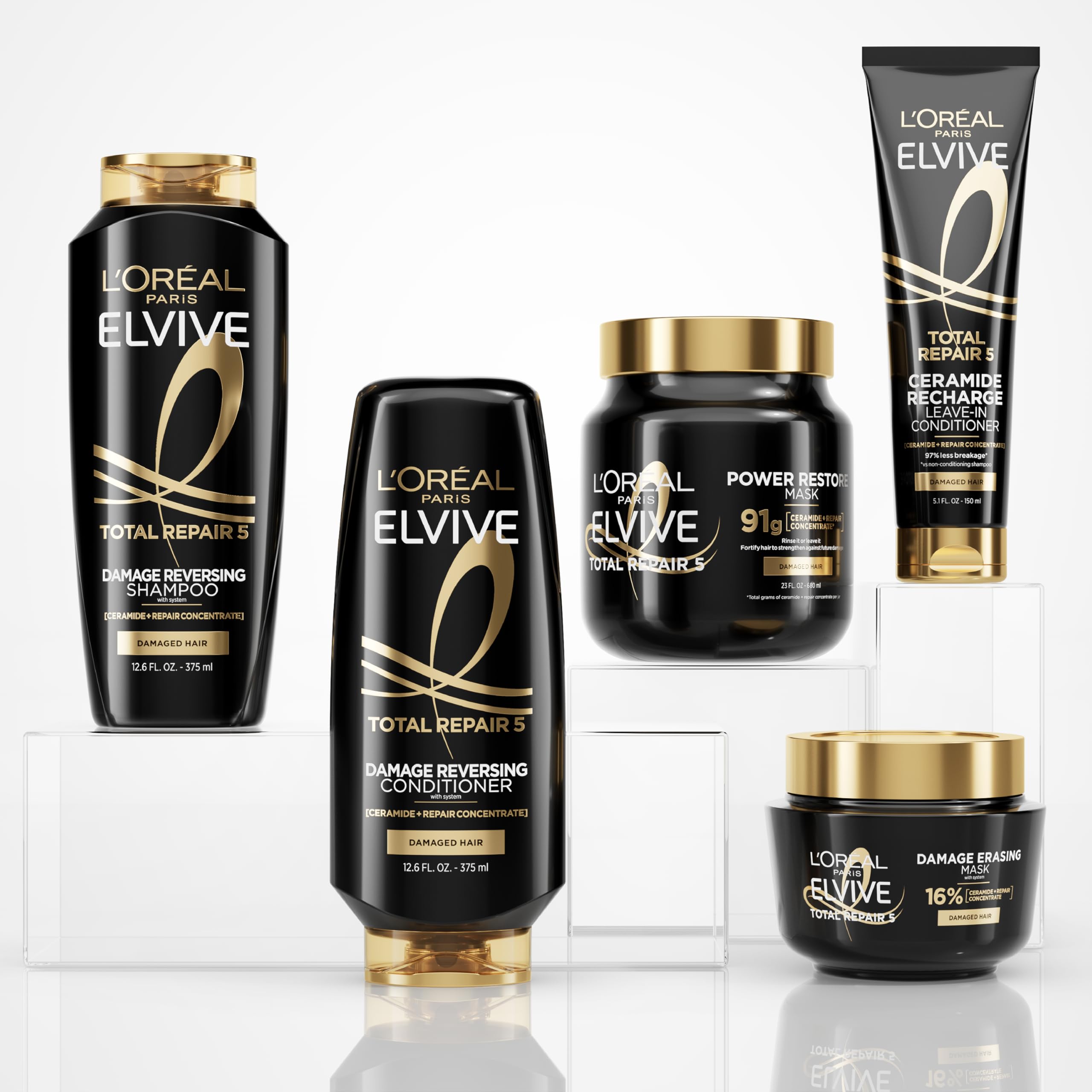 L'Oréal Paris Elvive TR5 Power Restore, cuidado diario para cabello dañado.
