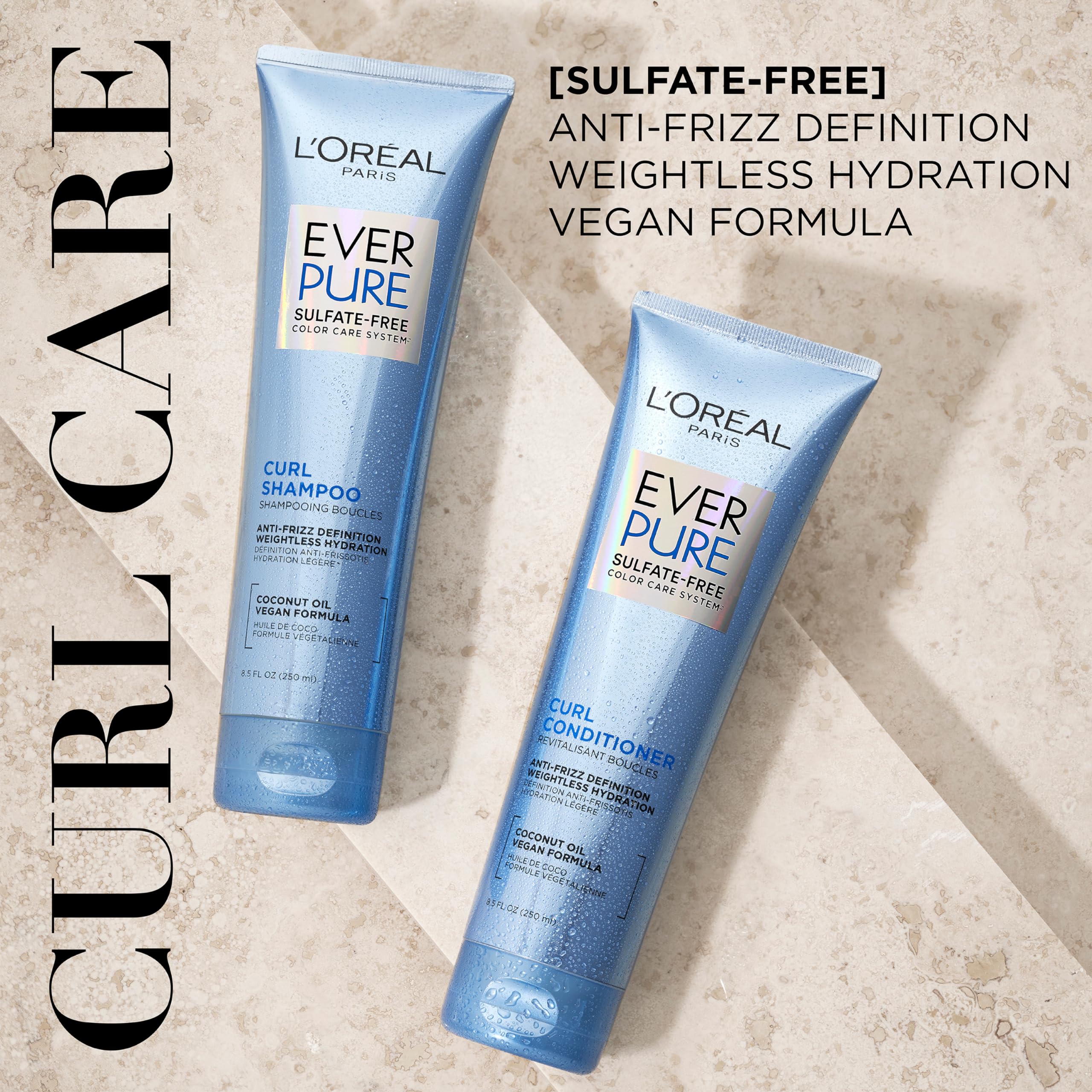 L'Oreal Paris EverPure acondicionador sin sulfatos para rizos suaves y manejables.