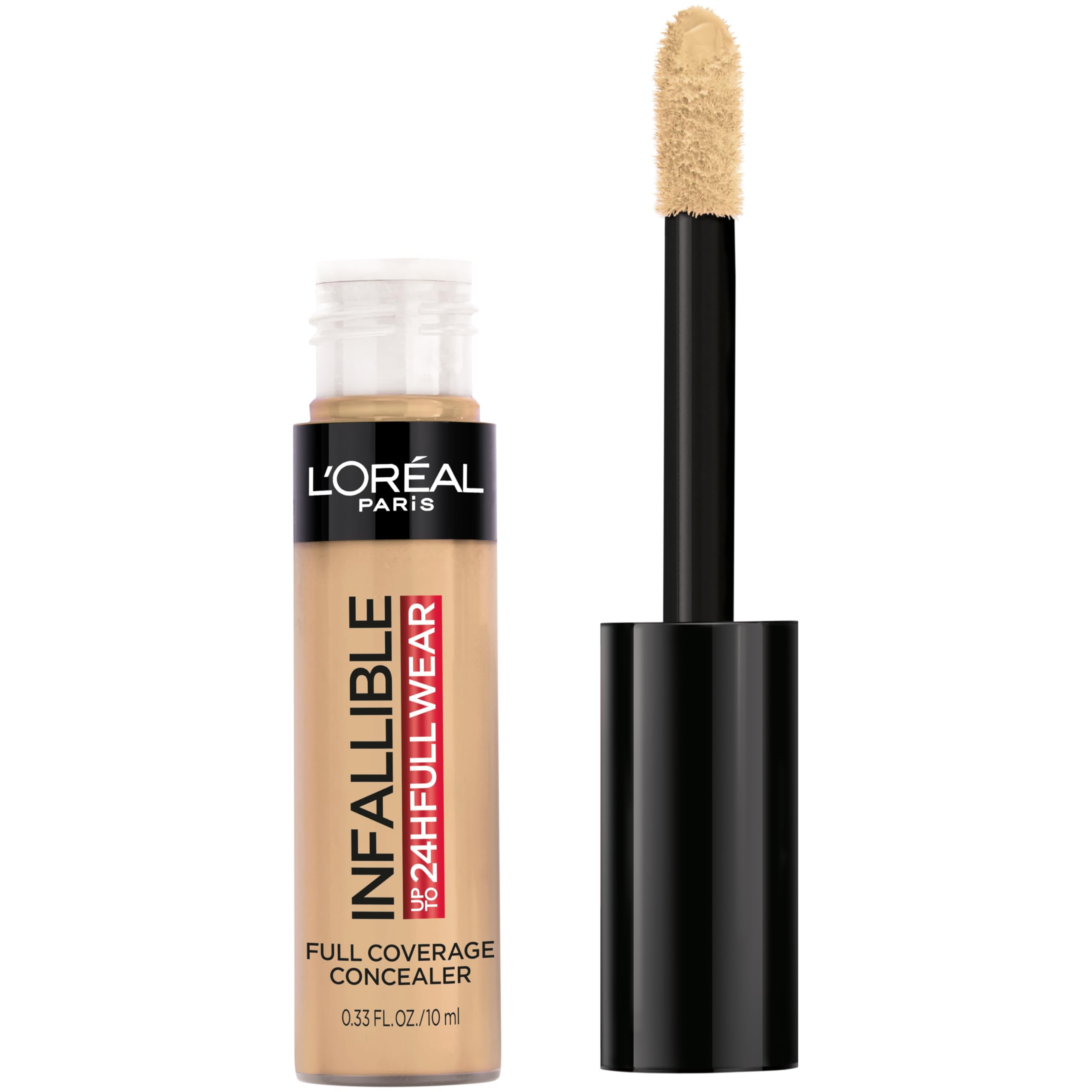 Corrector Infallible Latte con aplicador grande para cobertura total en un solo paso.