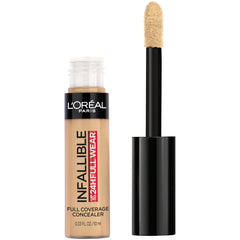 Corrector Infallible Latte con aplicador grande para cobertura total en un solo paso.