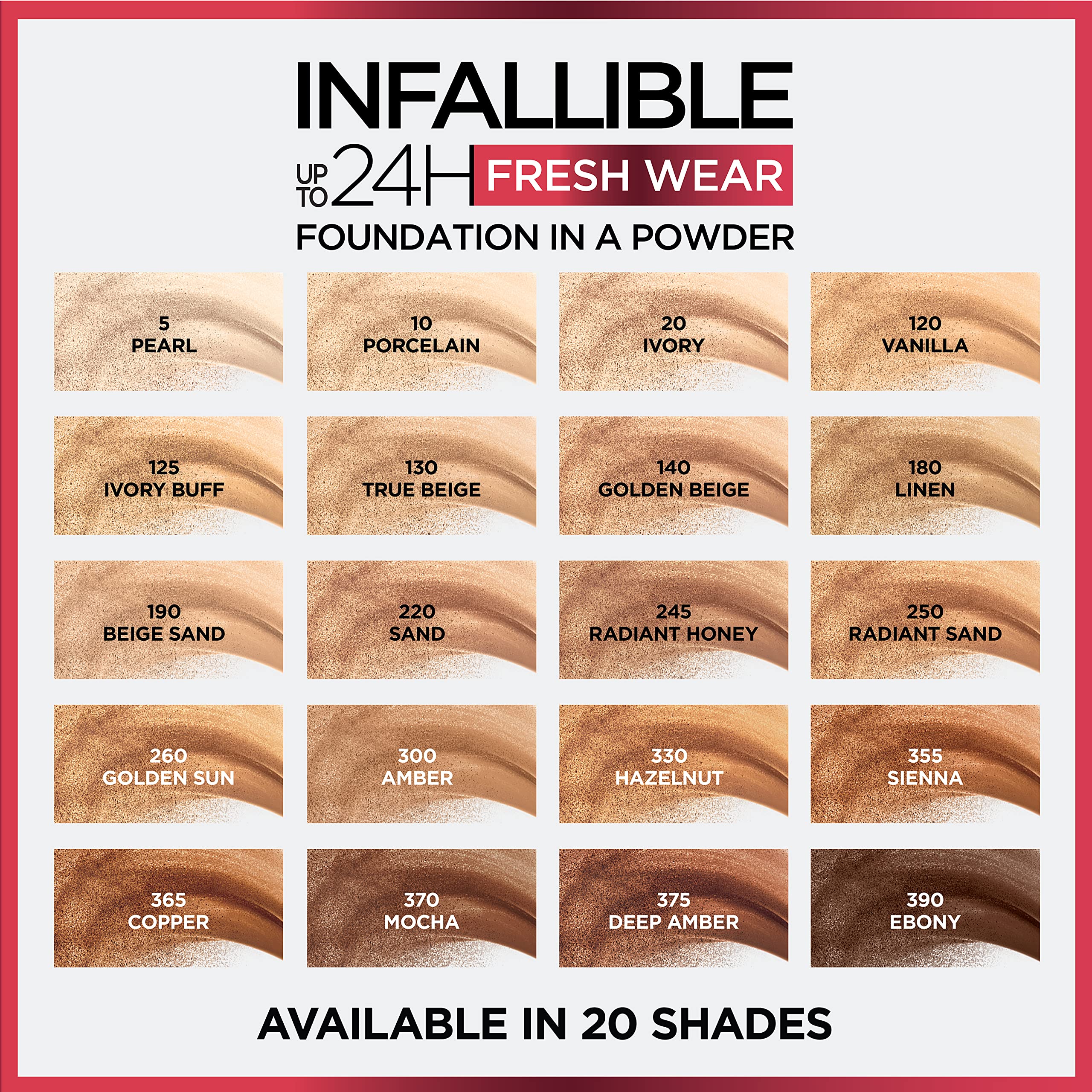 L'Oréal Paris Infallible Fresh Wear Polvo, no comedogénico para piel sensible y propensa al acné.