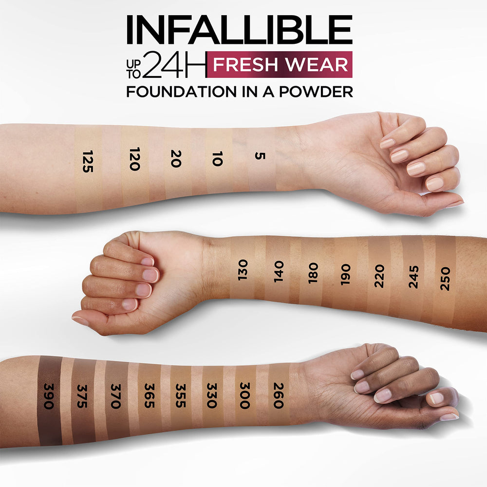 L'Oréal Paris Infallible Fresh Wear Polvo, tono Sol Dorado para tonos cálidos y luminosos.
