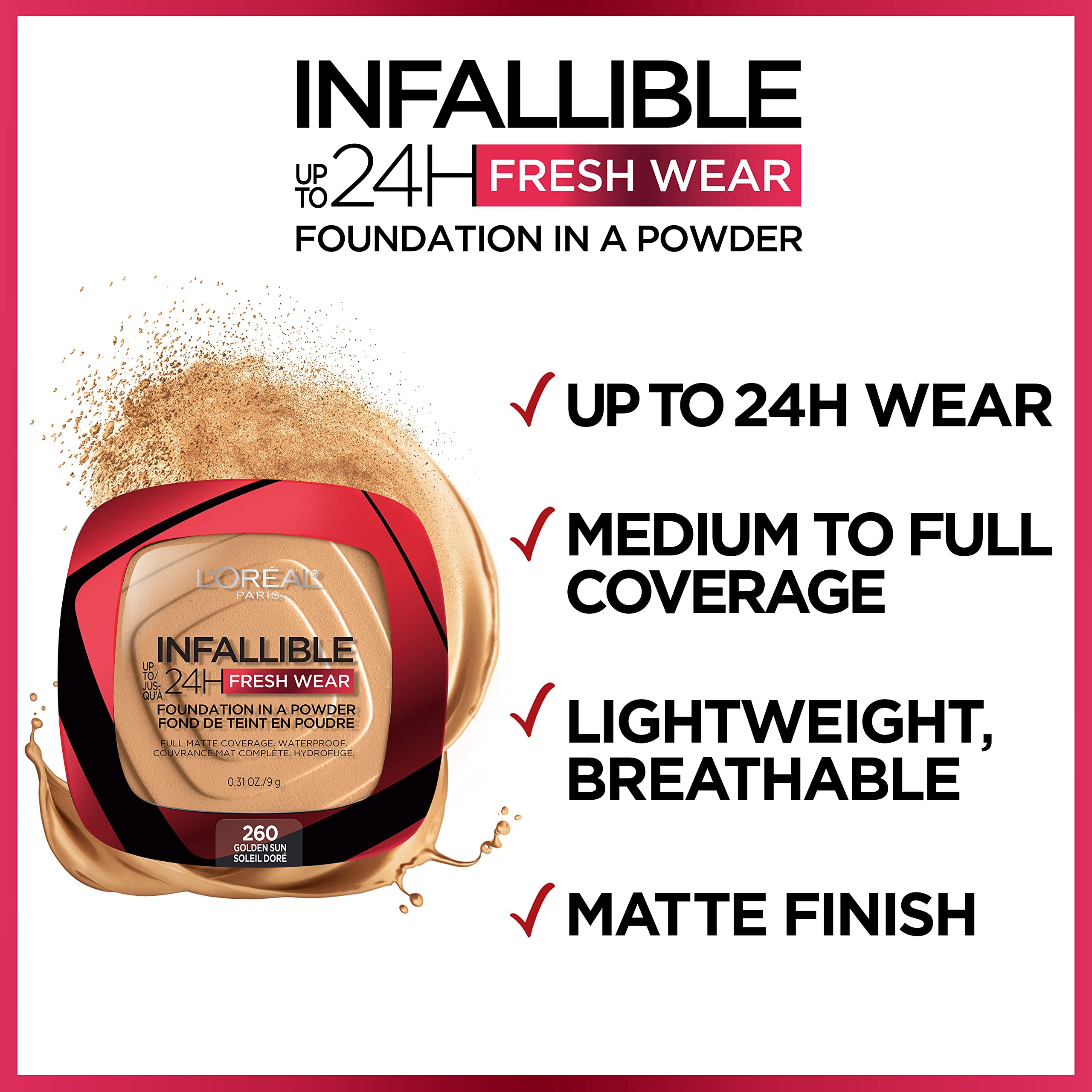 L'Oréal Paris Infallible Fresh Wear en polvo: resistencia al agua para días activos.
