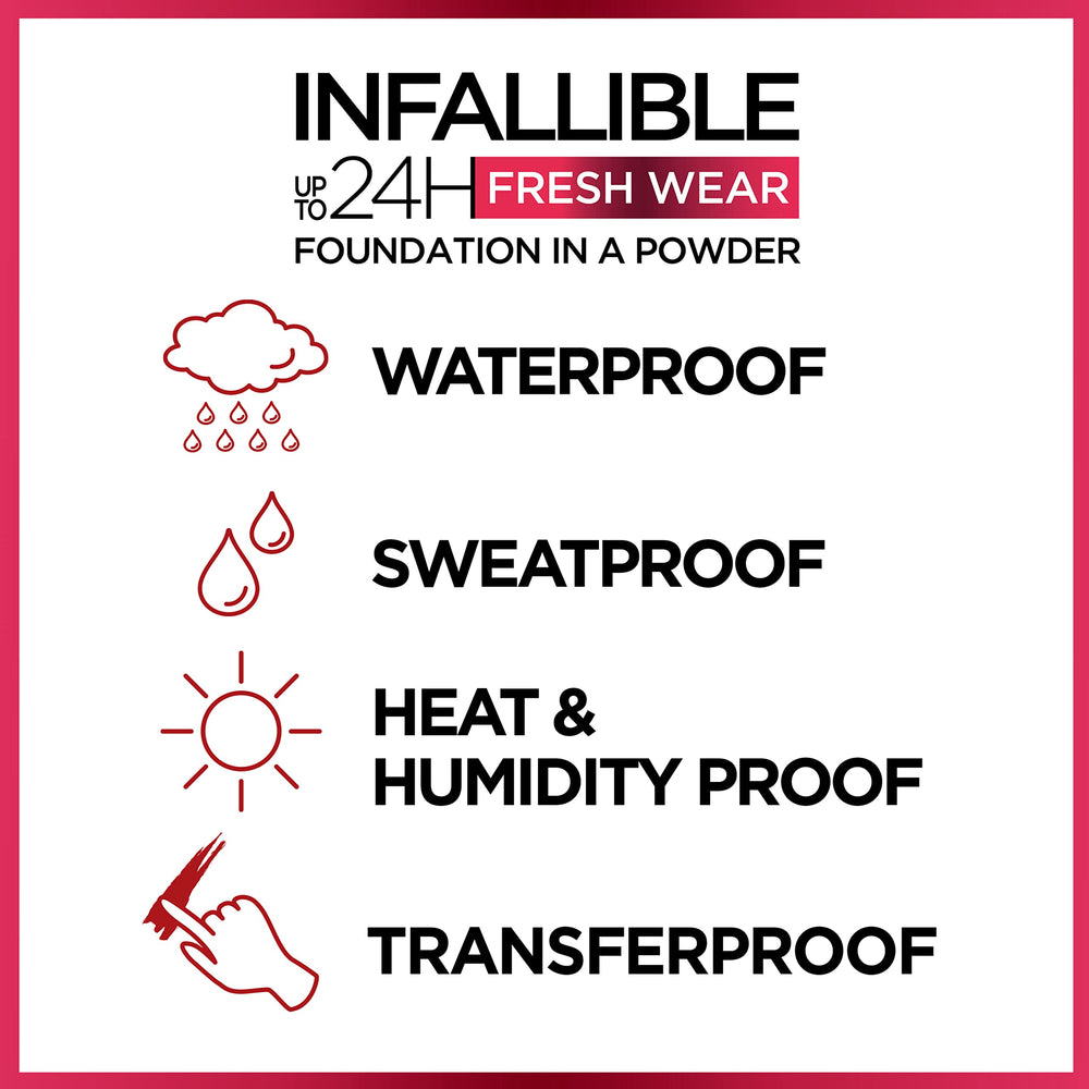 L'Oréal Paris Infallible Fresh Wear en polvo: textura ligera para comodidad diaria.