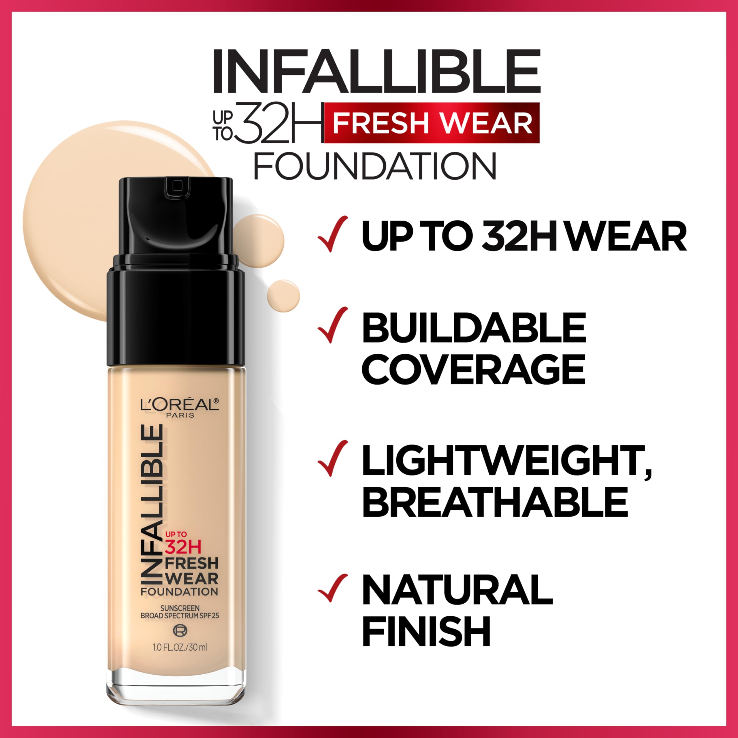 L'Oreal Paris Infallible, resistencia al sudor, agua y transferencia para uso diario.