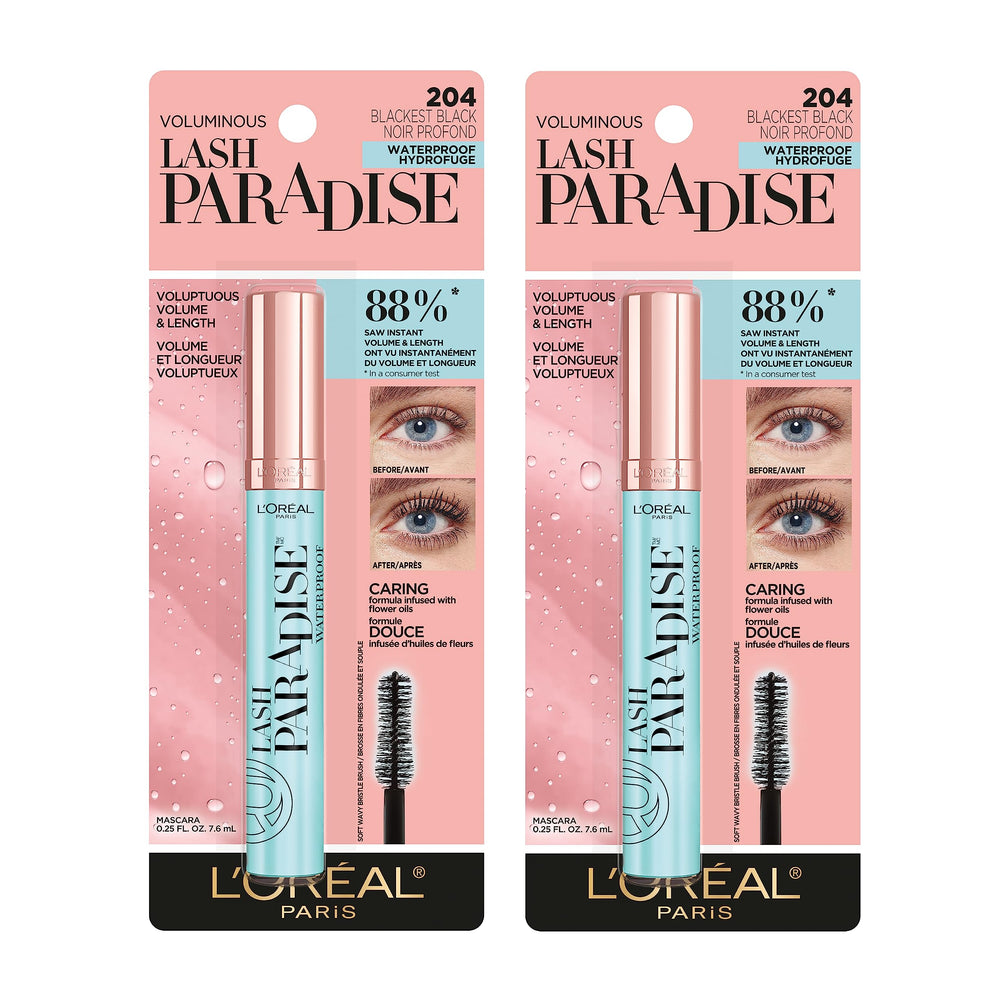 L'Oreal Paris Lash Paradise pack de dos máscaras para mayor duración.