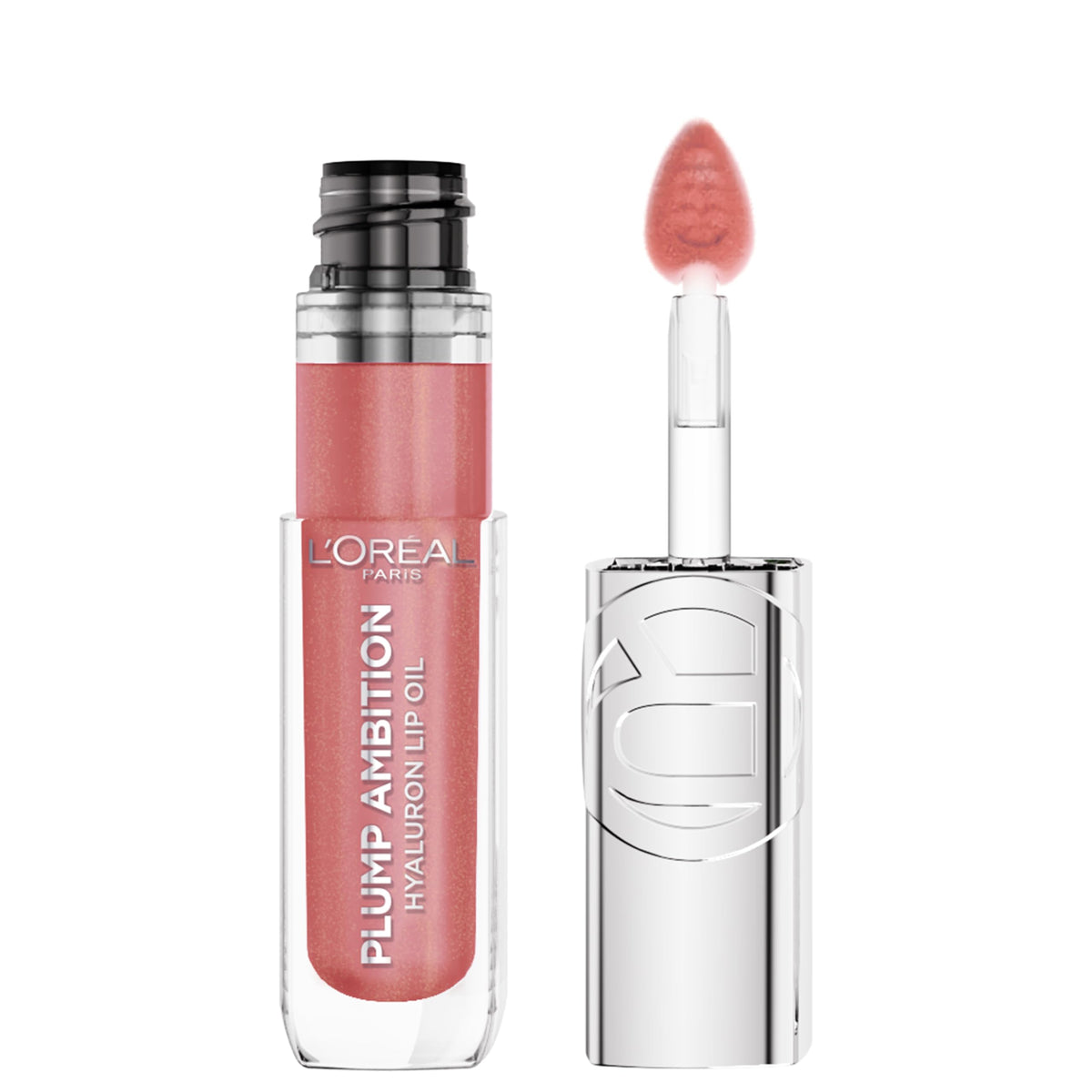 L’Oréal Paris Plump Ambition Lip Oil en estuche, hidratación diaria y brillo elegante.