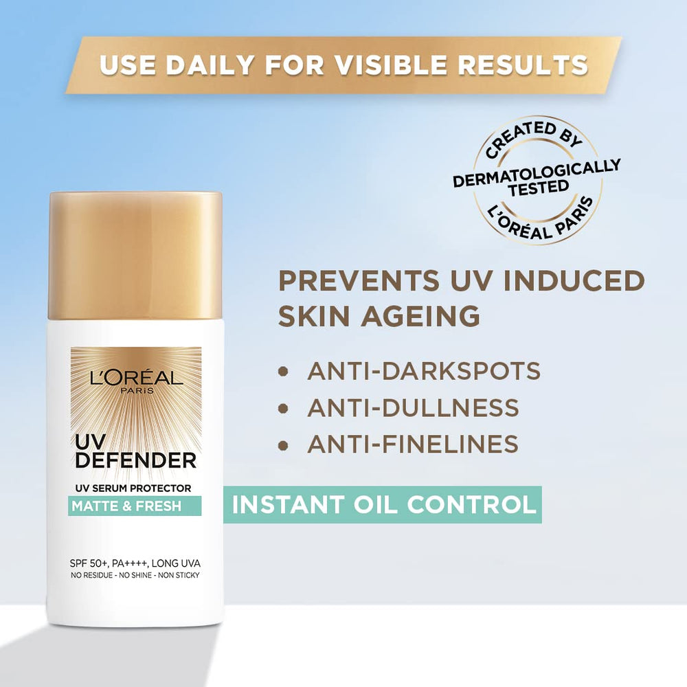 L’Oréal Paris protector solar, textura-seca, brinda sensación ligera sin grasa.