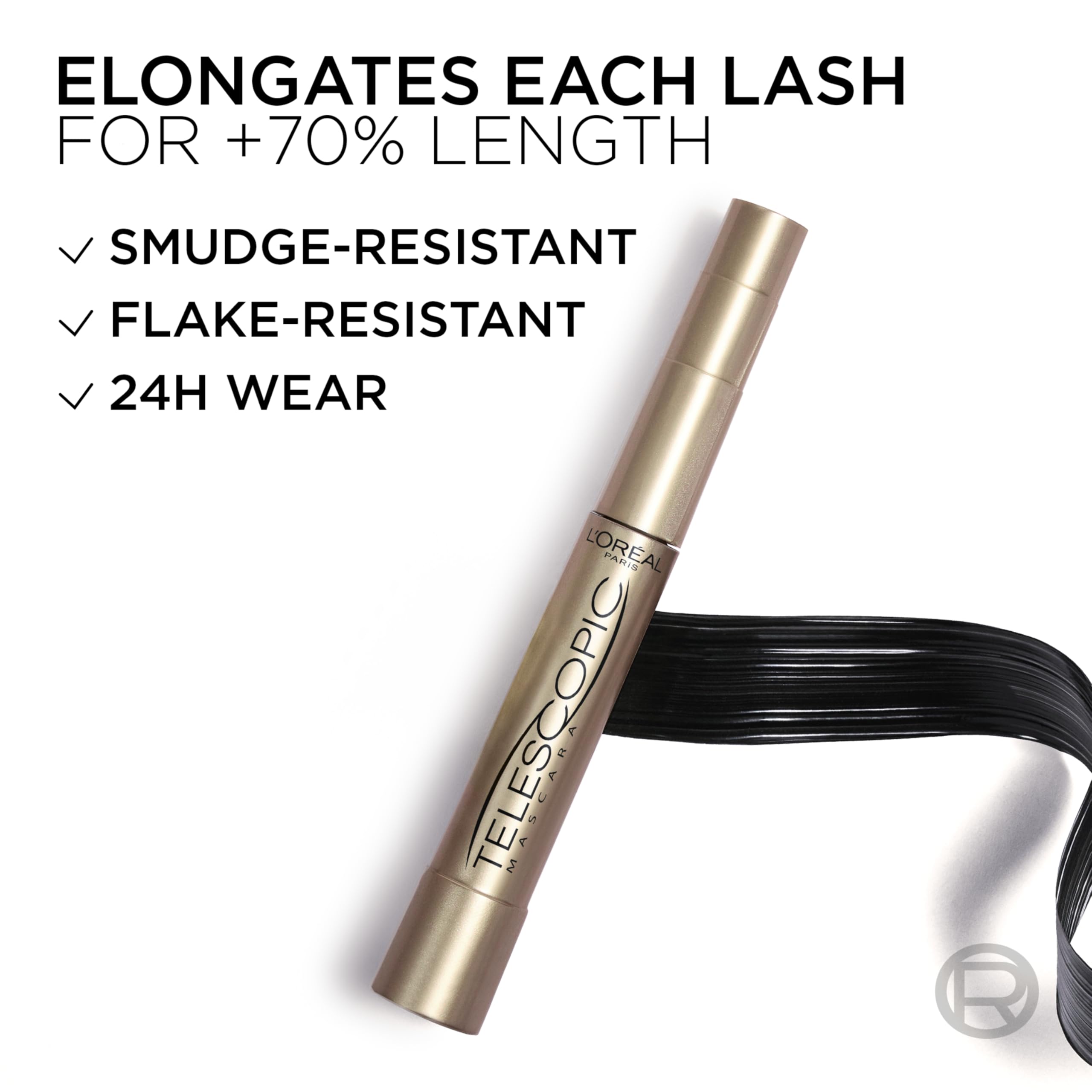 Telescopic Mascara de L'Oreal Paris apta para ojos sensibles y uso con lentes de contacto.