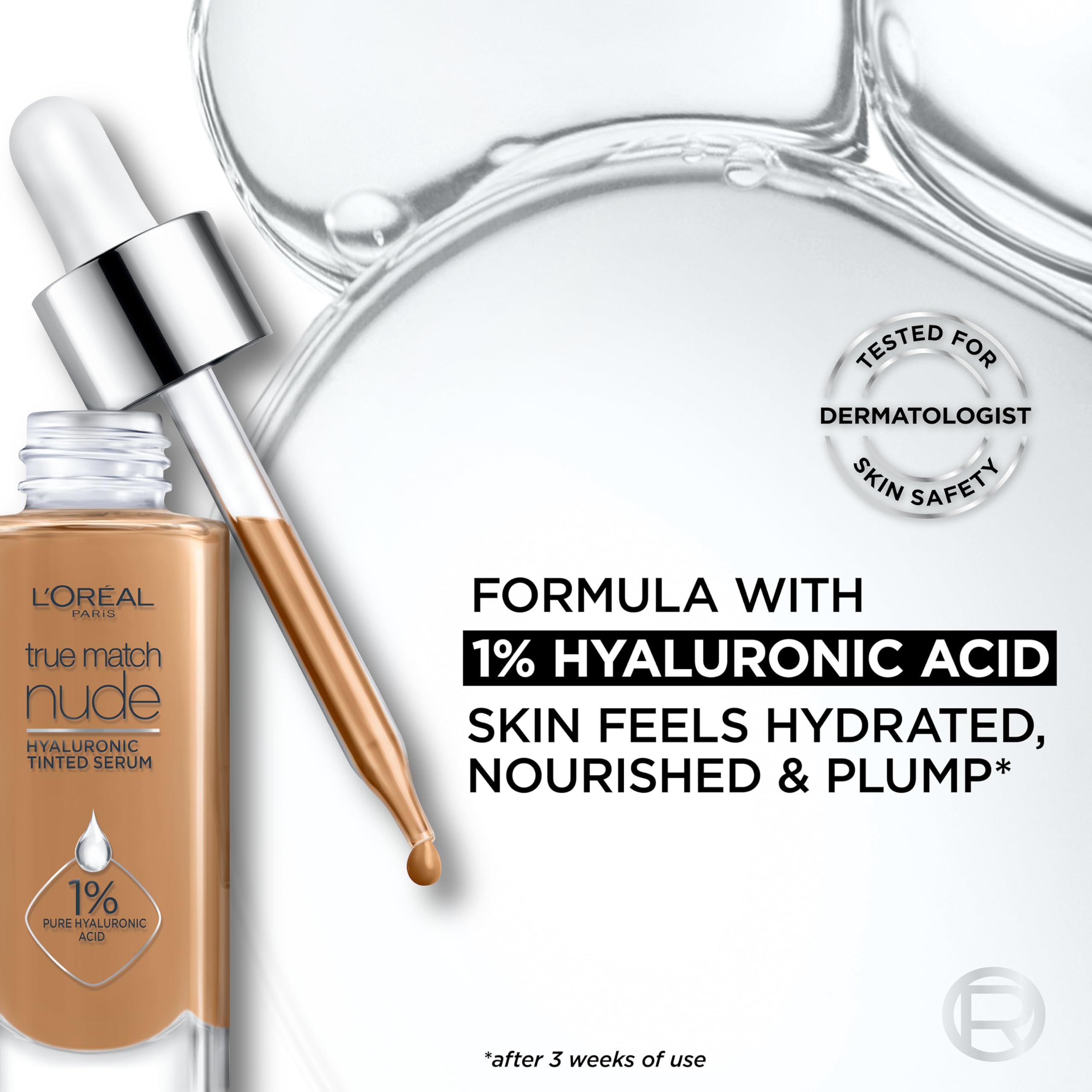 L'Oreal Paris True Match Nude Serum: ácido hialurónico para hidratación de la piel.