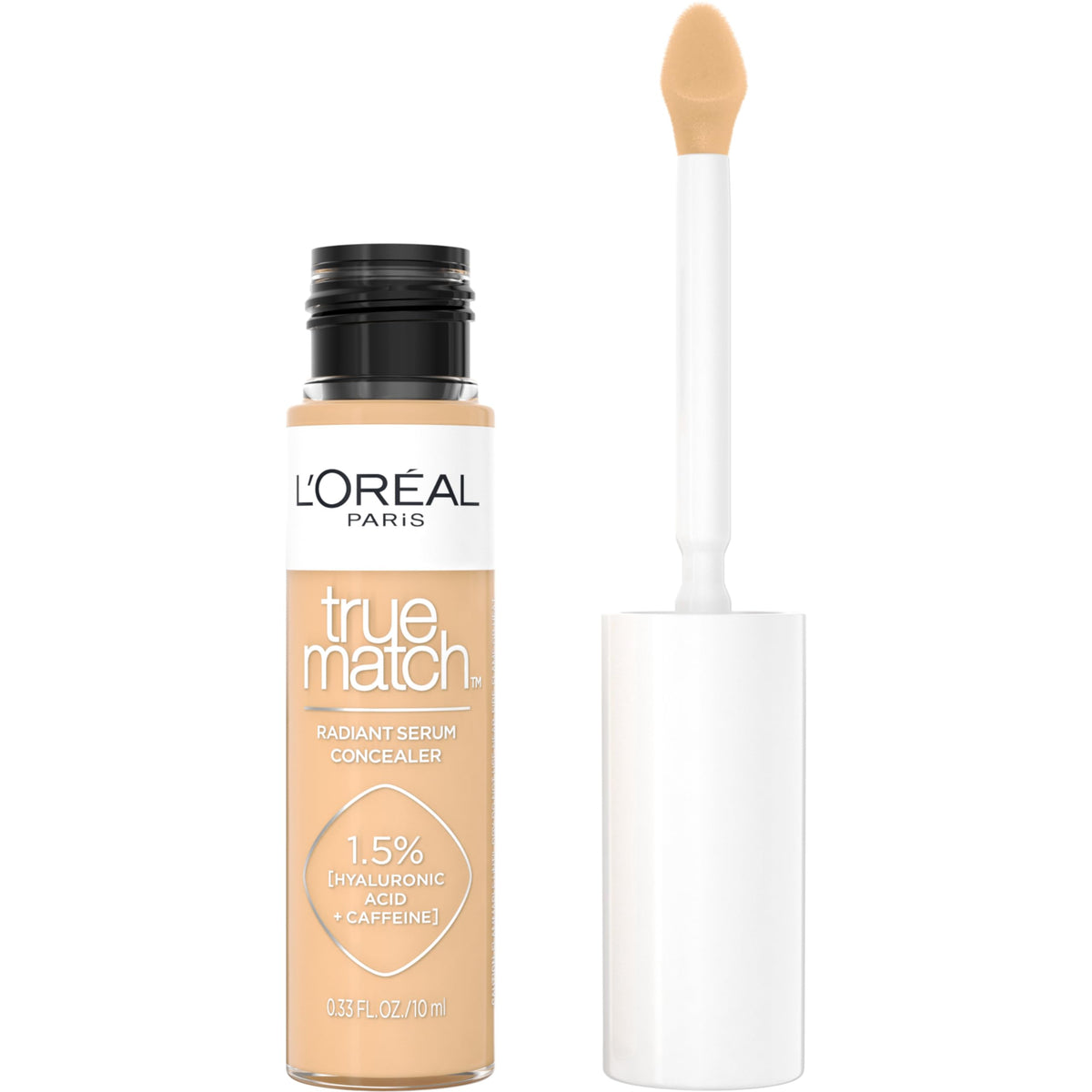 L'Oreal Paris True Match Radiant Serum Concealer con aplicador plano para cobertura precisa.
