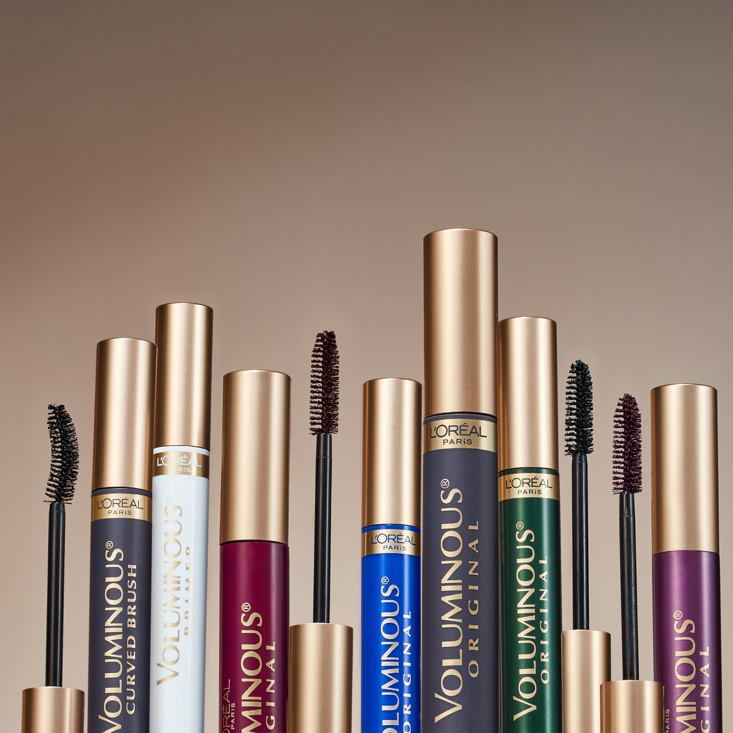 Máscara L’Oréal Paris Voluminous Original, cepillo volumizador define y alarga pestañas.