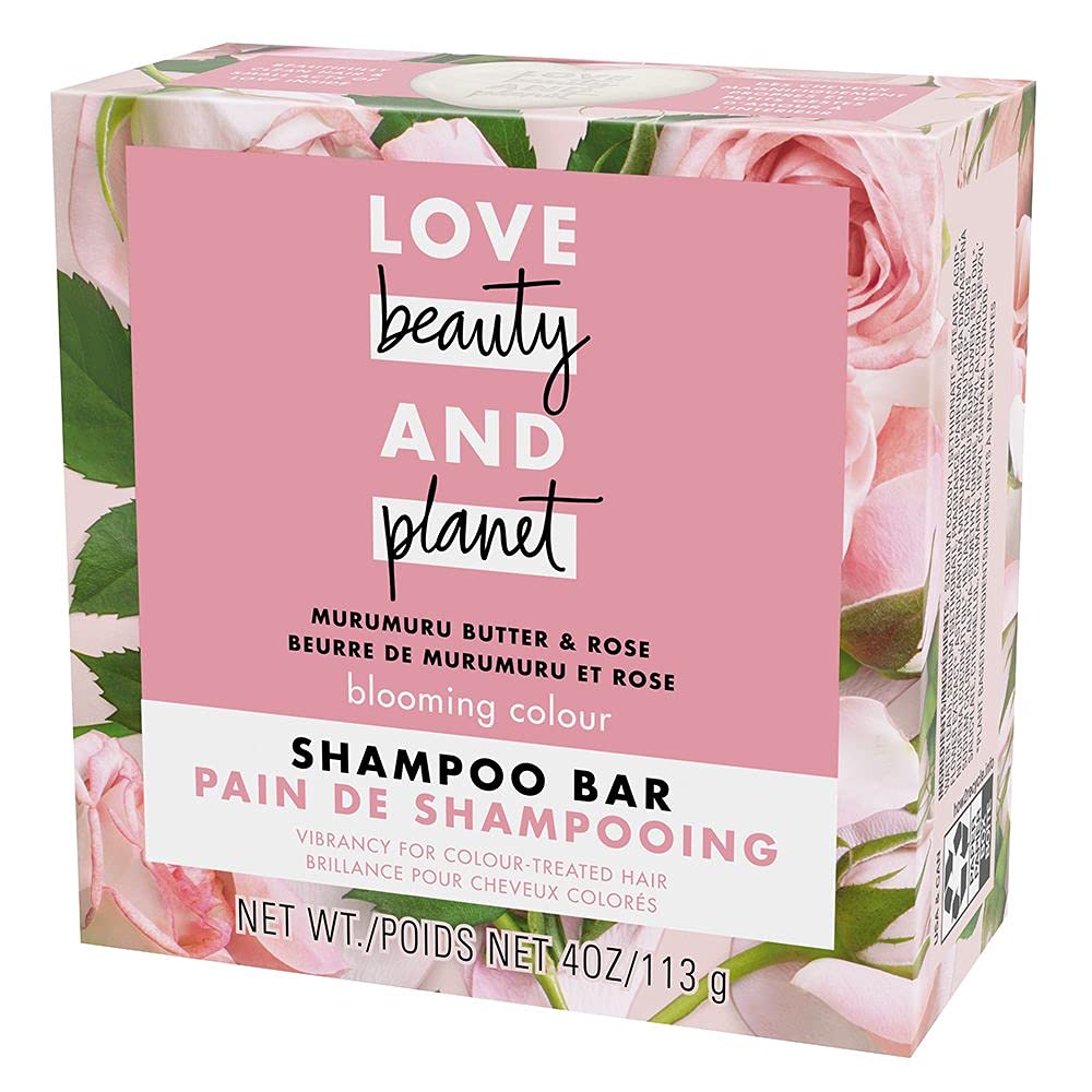 Love Beauty And Planet Blooming Color Shampoo Bar, cabello teñido, color duradero y brillo suave.