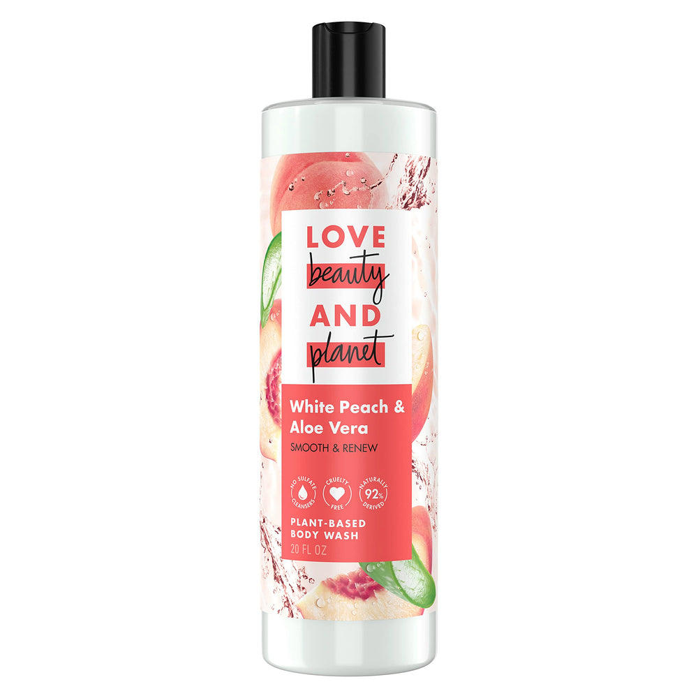 Botella Love Beauty and Planet con durazno blanco y aloe vera, hidratación suave