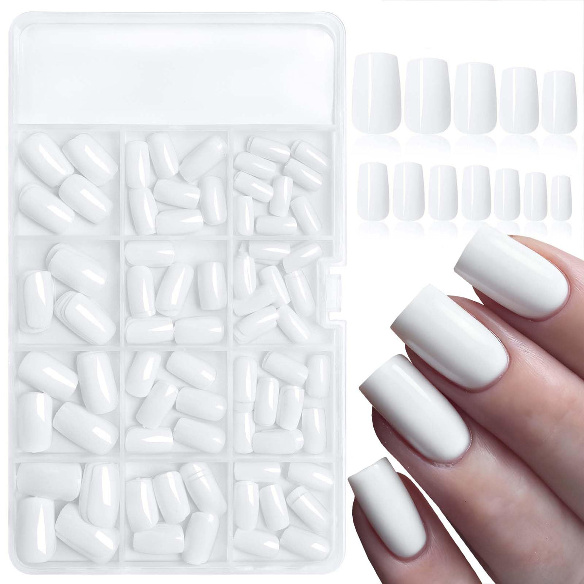 LoveOurHome Unas blancas cuadradas medias con adhesivos para manicura rápida en casa.
