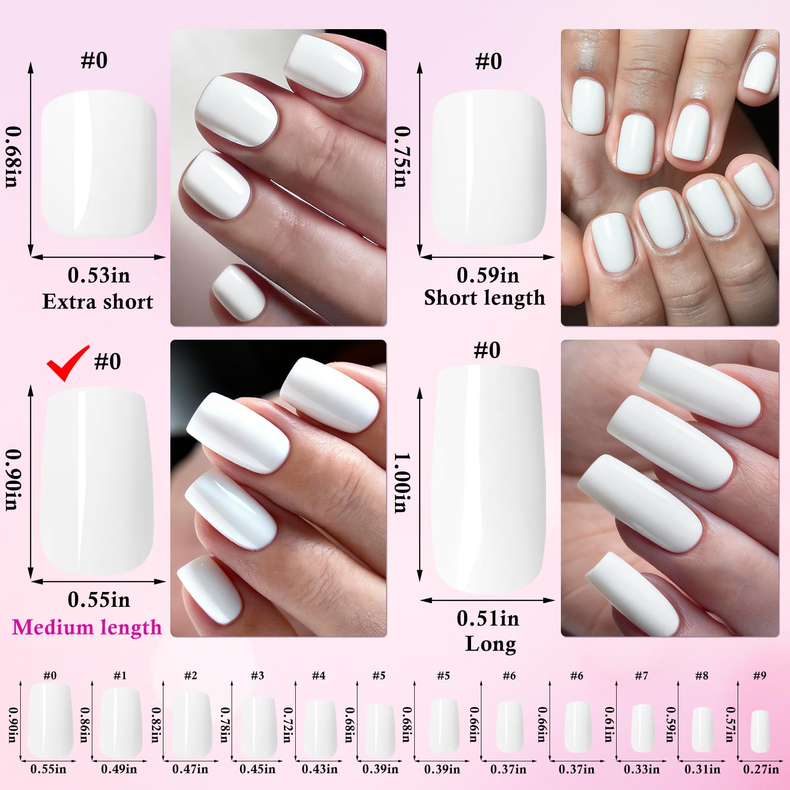LoveOurHome Unas postizas blancas cuadradas con brillo gel para manicura rápida.