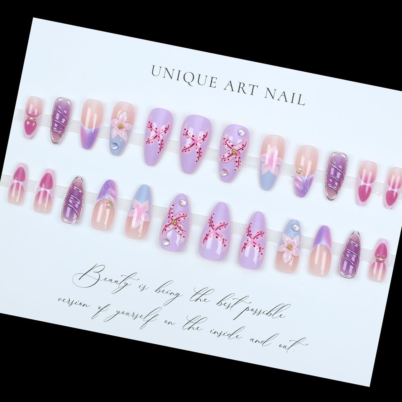 Uñas con diseño floral 3D y perlas de LPOODDNU para momentos especiales.
