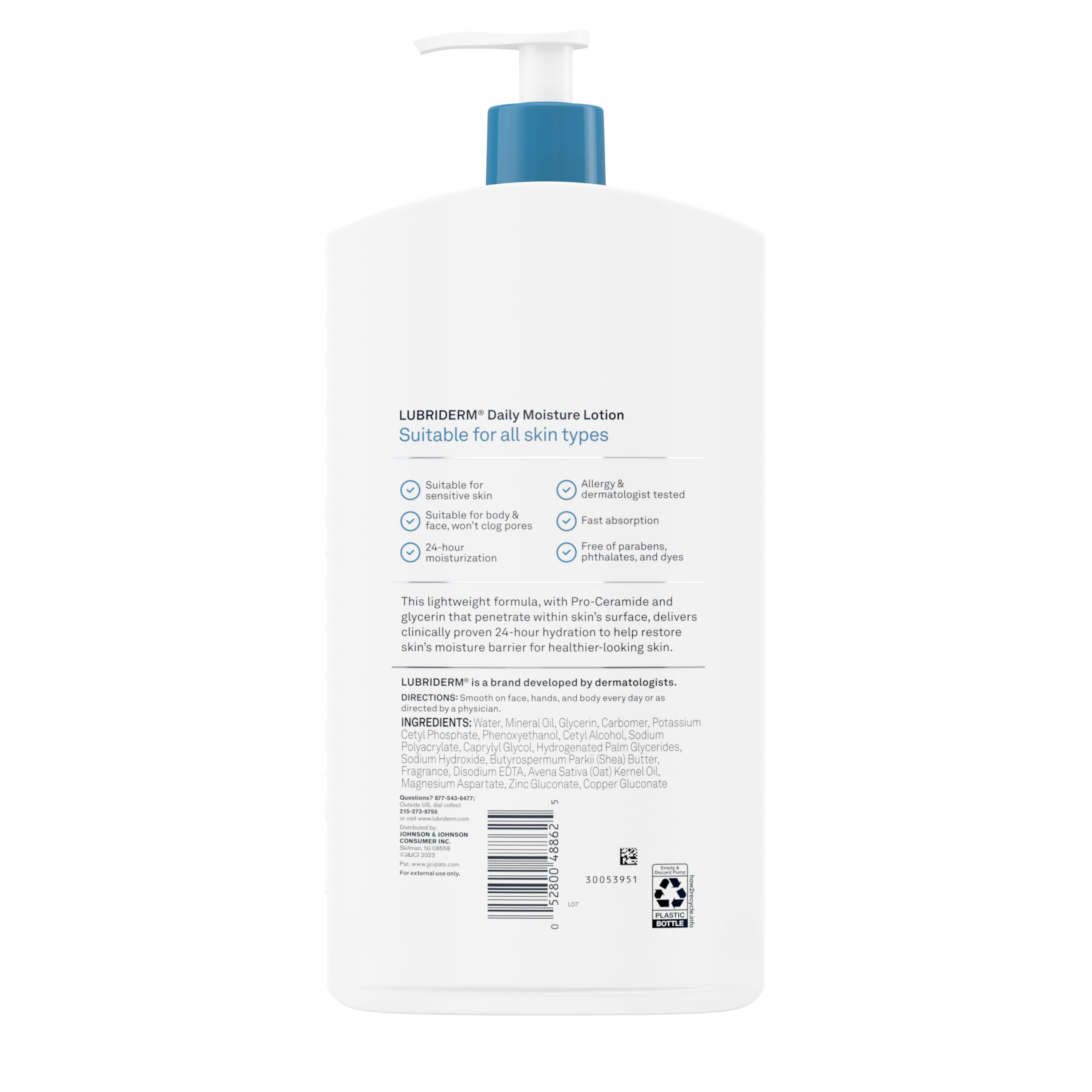 Lubriderm, textura ligera y no comedogénica para rostro, manos y cuerpo.