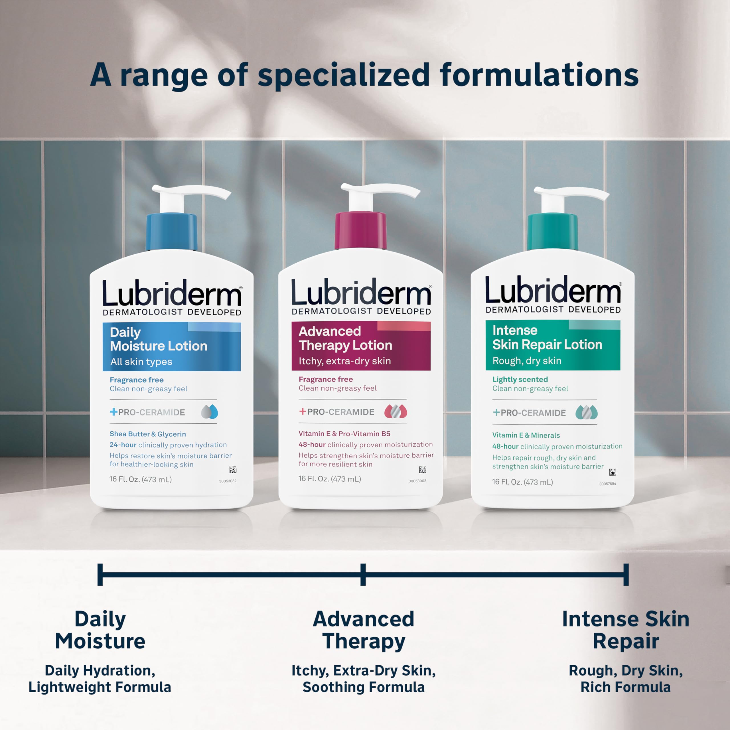 Lubriderm, etiqueta libre de parabenos, adecuada para piel sensible.