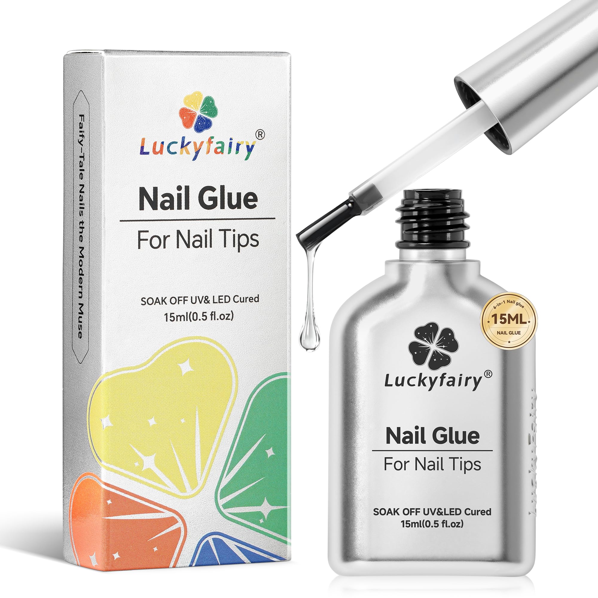Luckyfairy gel uñas 15 ml transparente con adhesión estable para extensiones
