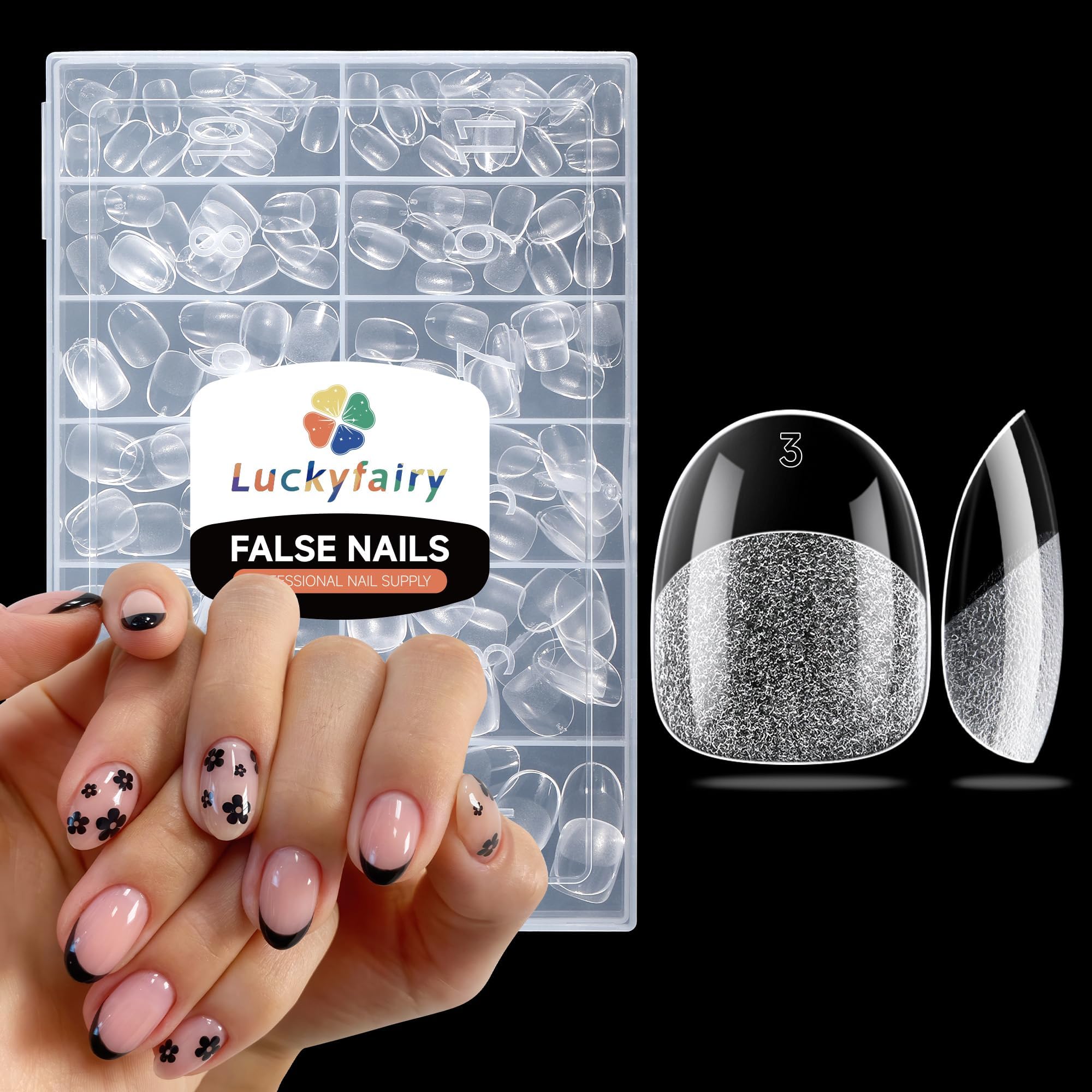 Luckyfairy tips oval corto 240p, acabado claro para uñas naturales y duraderas.