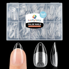 Luckyfairy uñas falsas almendra corta 360 piezas para extensiones en casa.
