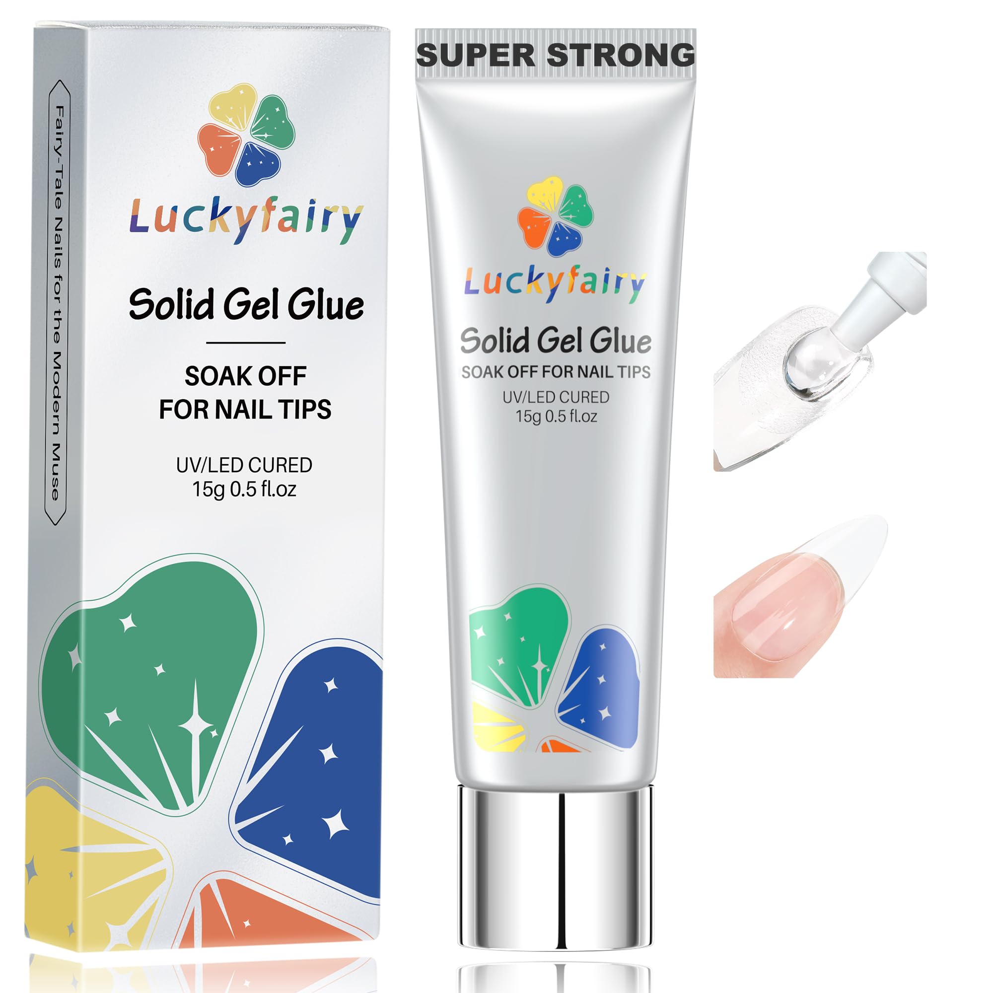 Luckyfairy gel adhesivo para uñas, botella visible, adherencia rápida