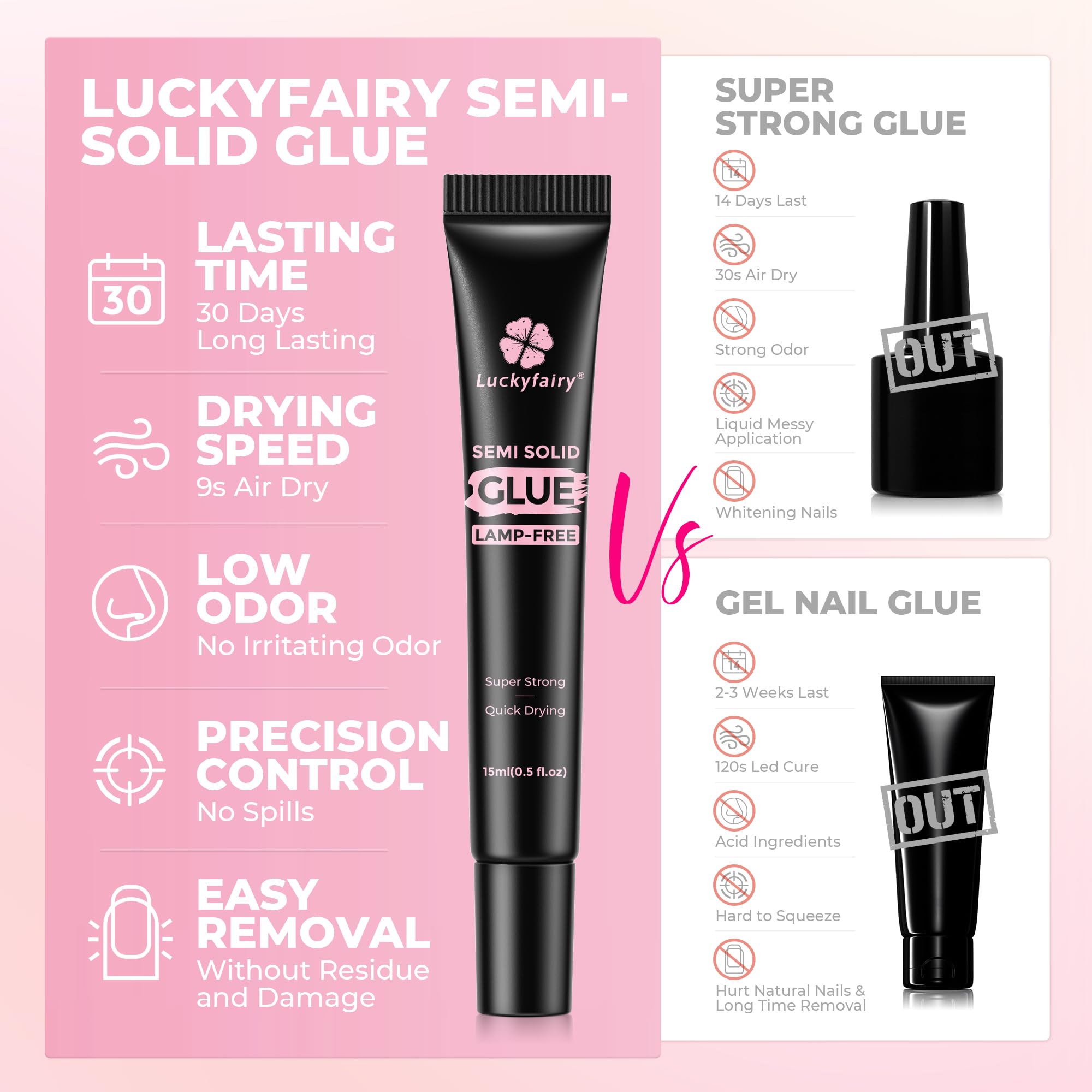 Luckyfairy fórmula de bajo olor para uñas sanas y cómodas.