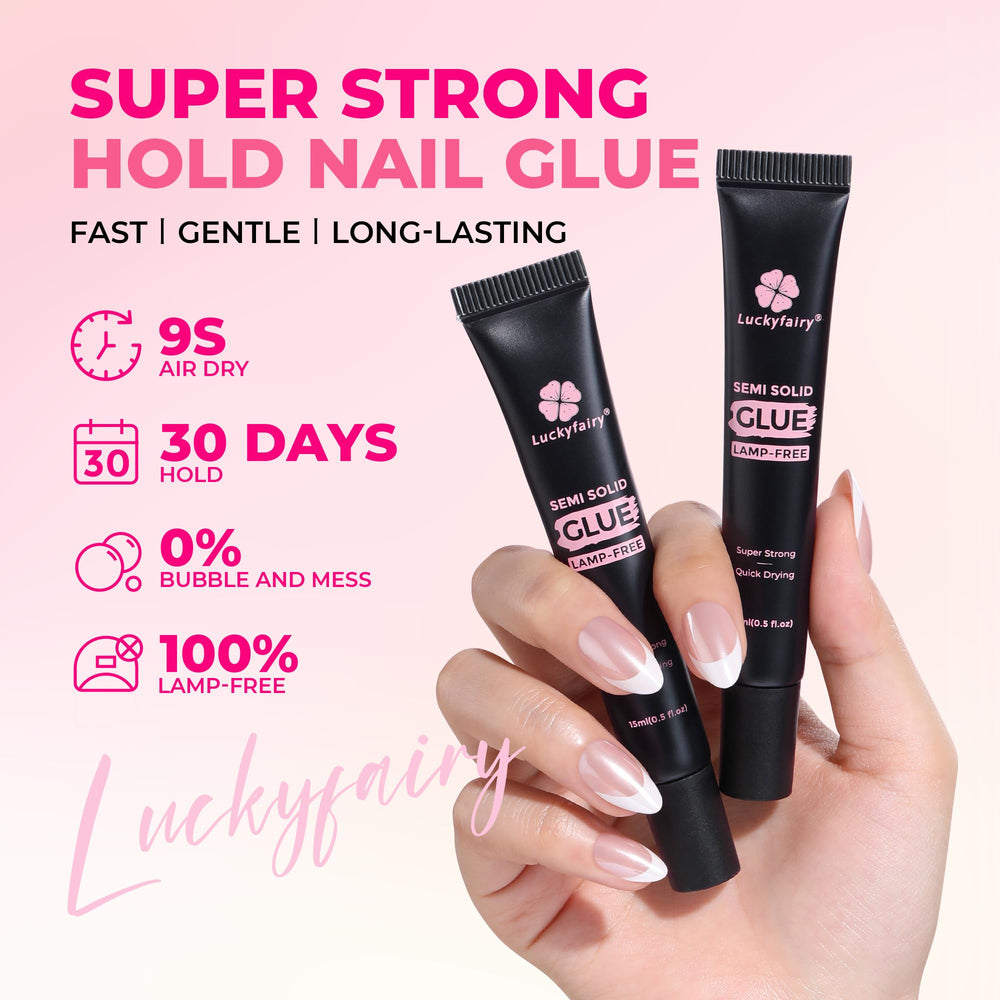Luckyfairy pegamento uñas artificiales para fijación segura en casa.